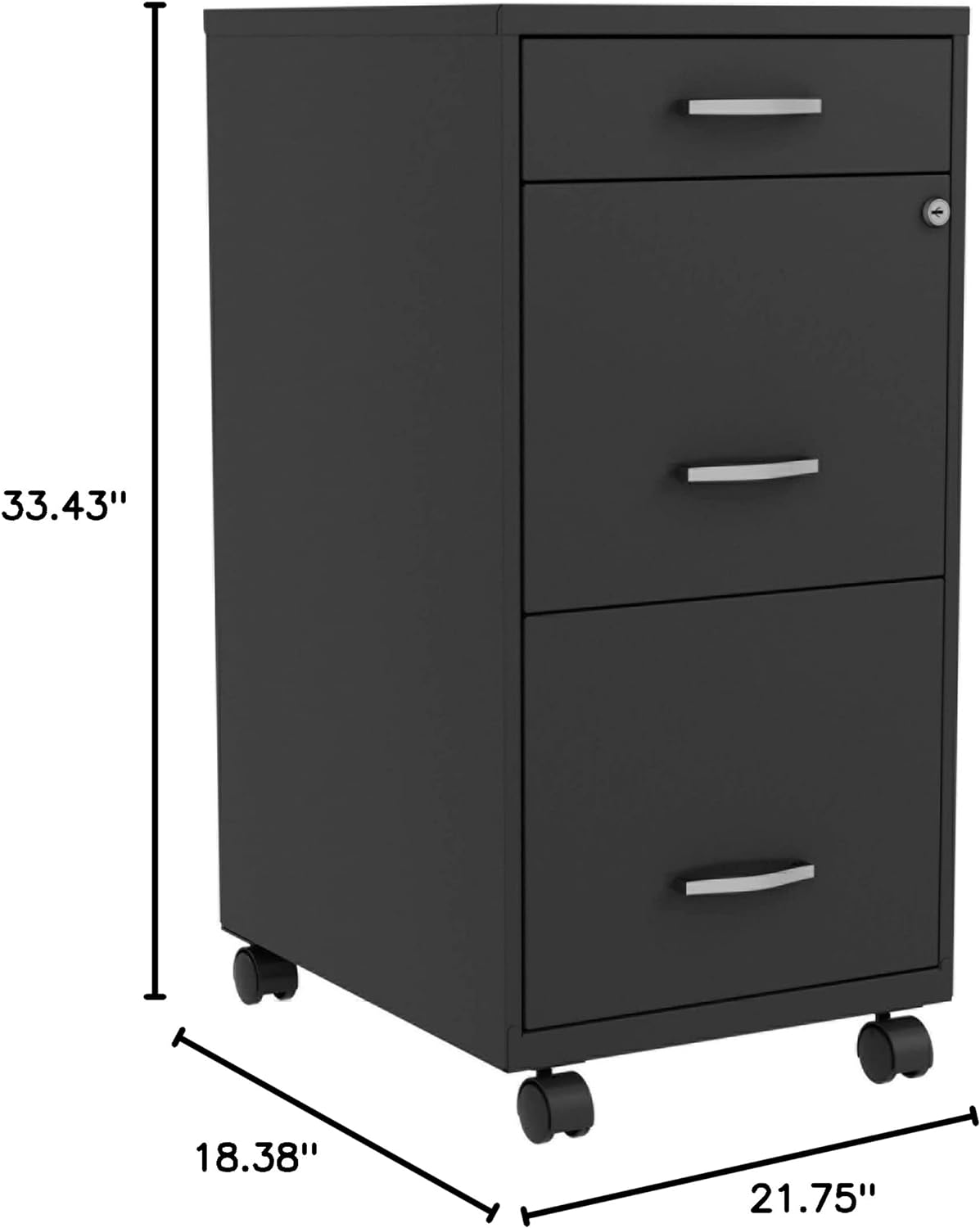 LYS SOHO Box/File/File 3-Drawer Mobile File Cabinet, Black, 14.3" x 18" x 29.5"