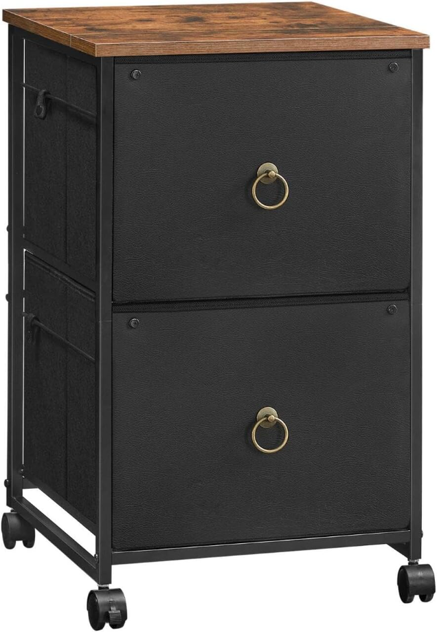 2 Drawer Mobile File Cabinet, Rolling Printer Stand, Vertical Filing Cabinet, Office Cabinet, Filing Cabinet for Home Office, A4/Letter Size, Nonwovens Drawer, Black and Rustic Brown BFK20WJ01