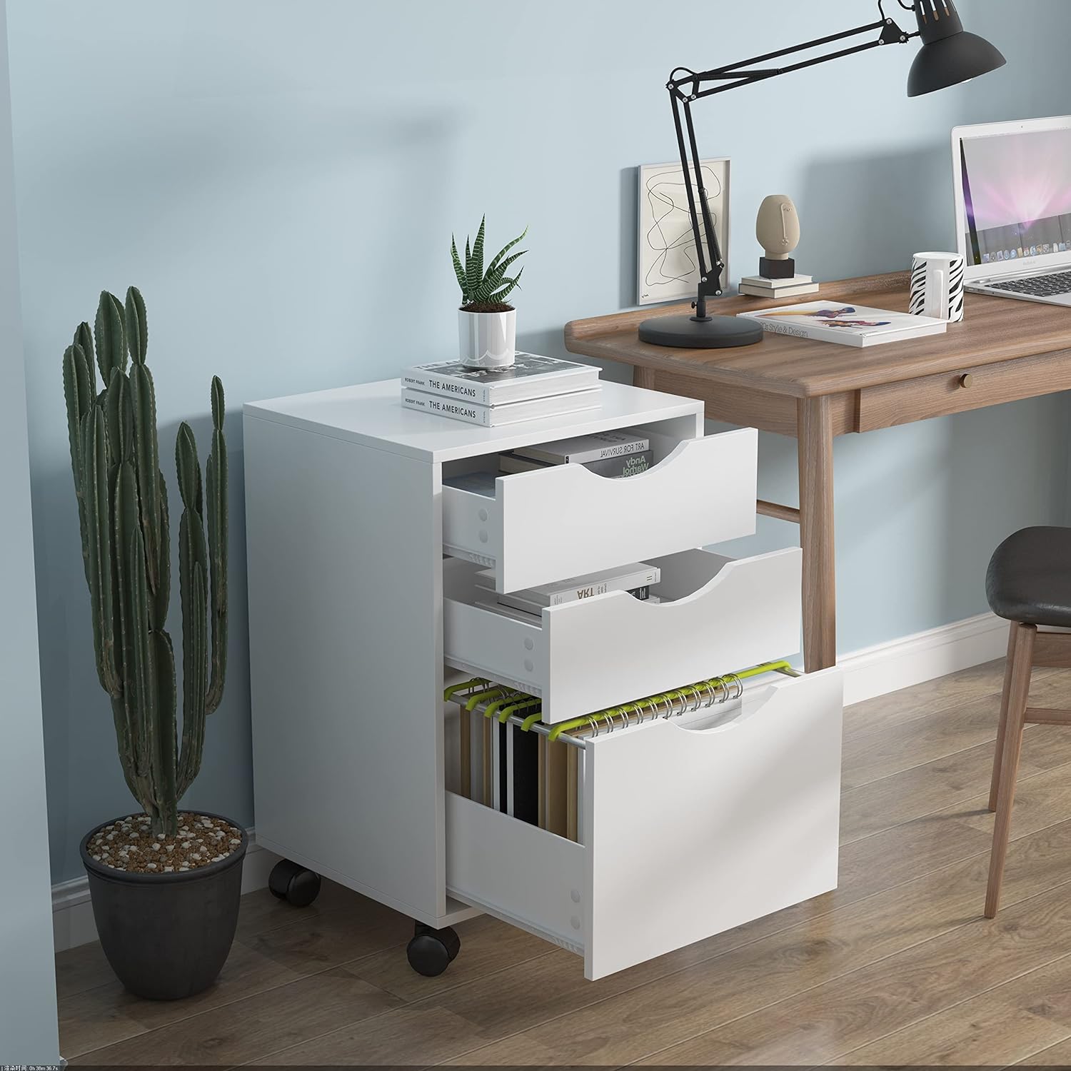 3 Drawer File Cabinet, Mobile Vertical Filing Cabinet fits A4, Legal Paper and Letter Paper for Home Office, White