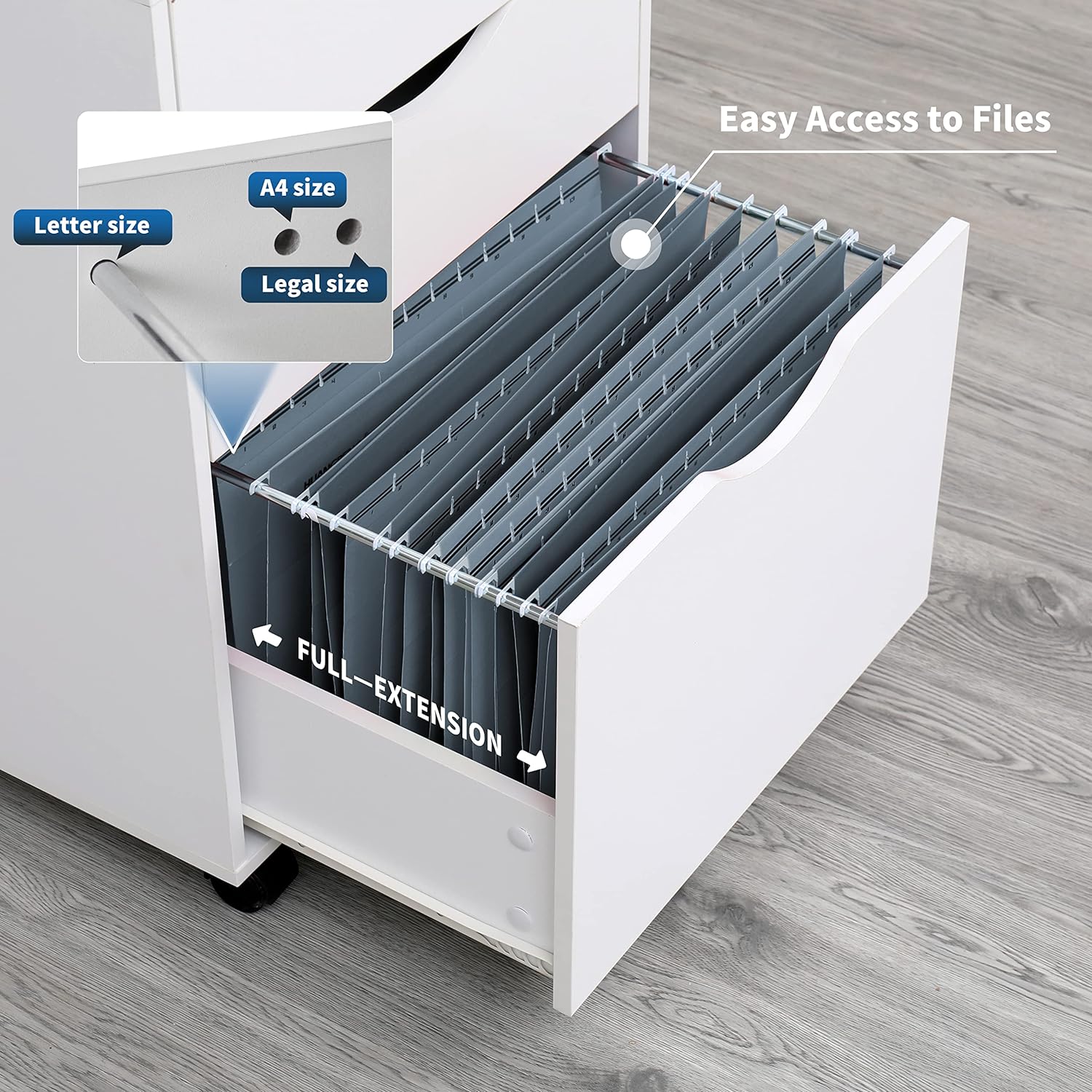3 Drawer File Cabinet, Mobile Vertical Filing Cabinet fits A4, Legal Paper and Letter Paper for Home Office, White