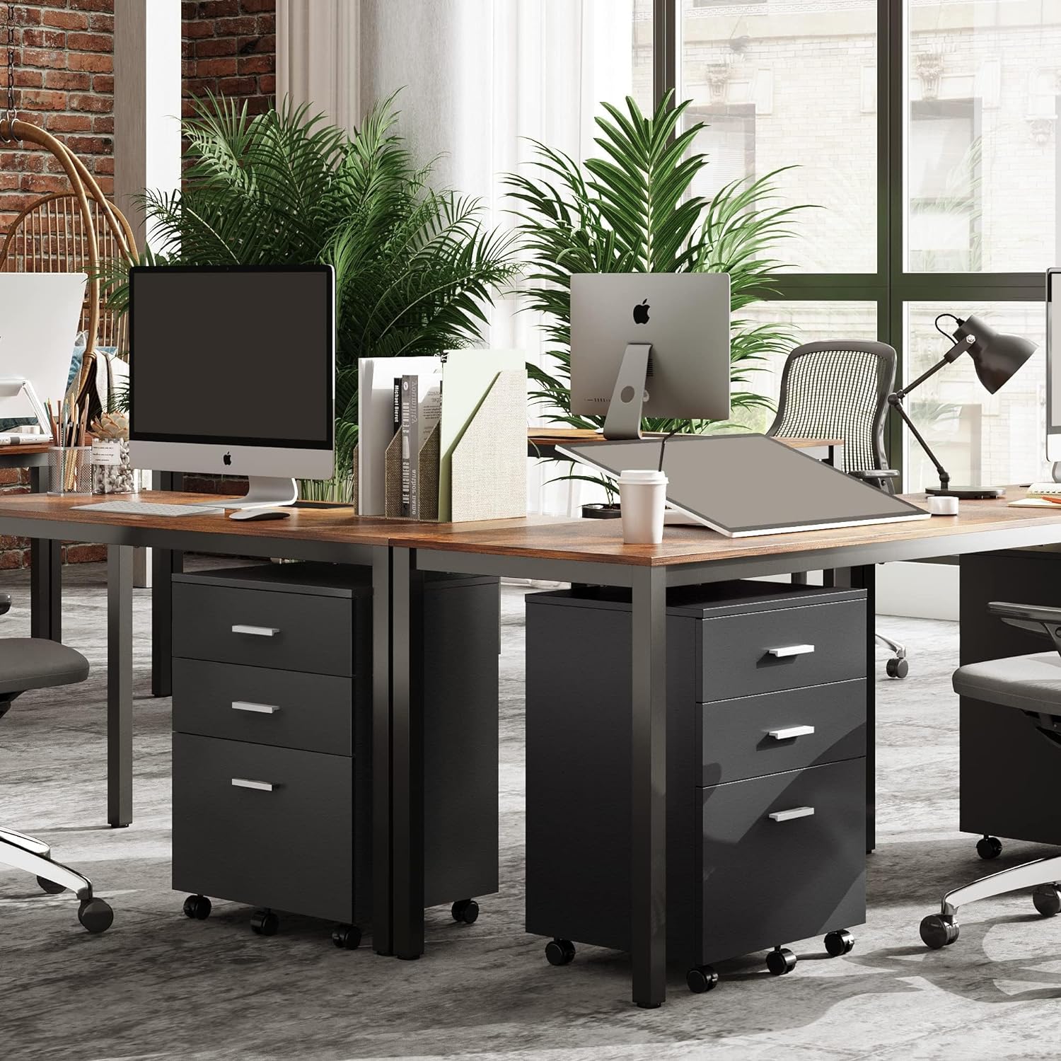 3 Drawer Wood Mobile File Cabinet, Rolling Filing Cabinet for Letter/A4 Size, Black