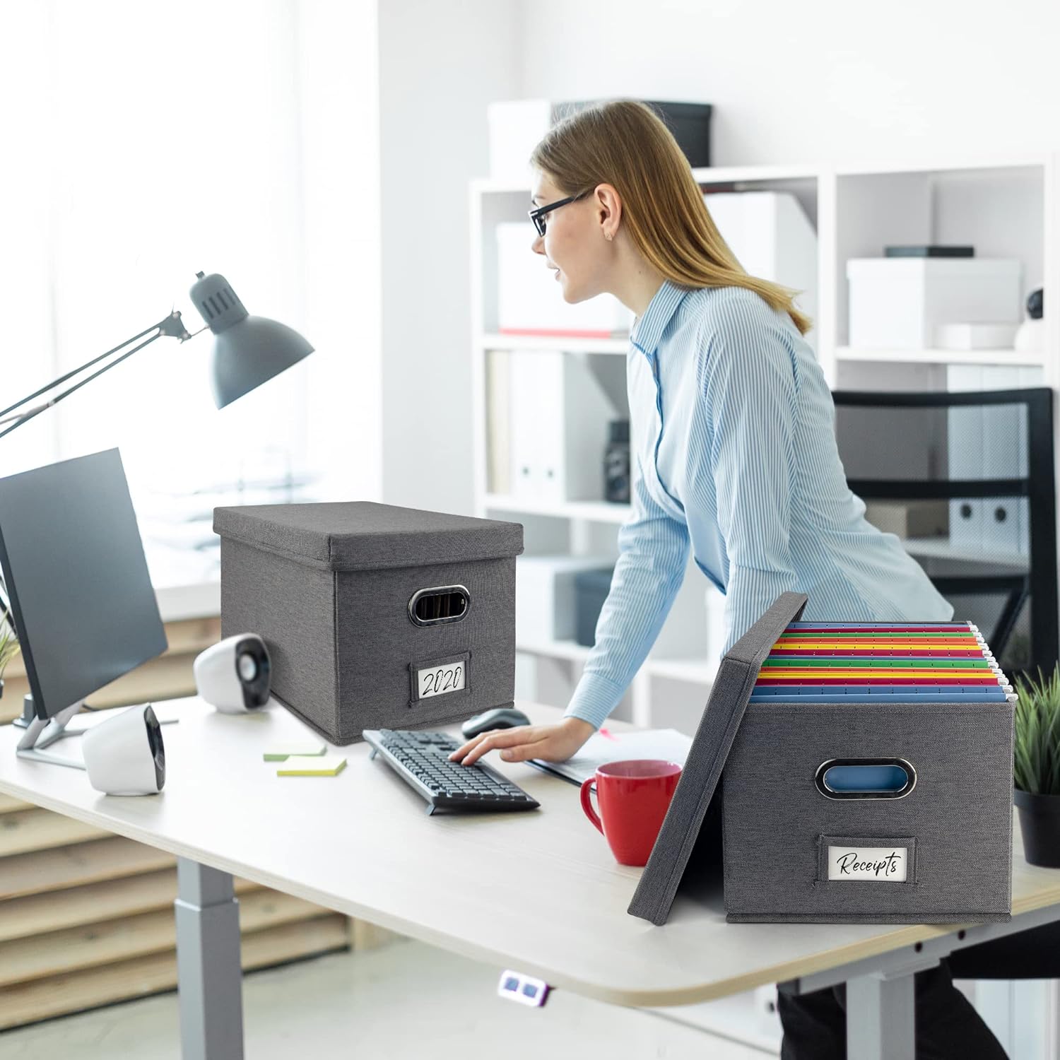 Decorative File Organizer Box - Collapsible Linen Cabinet for Easy Storage - Store All Your Documents and Folders in Style