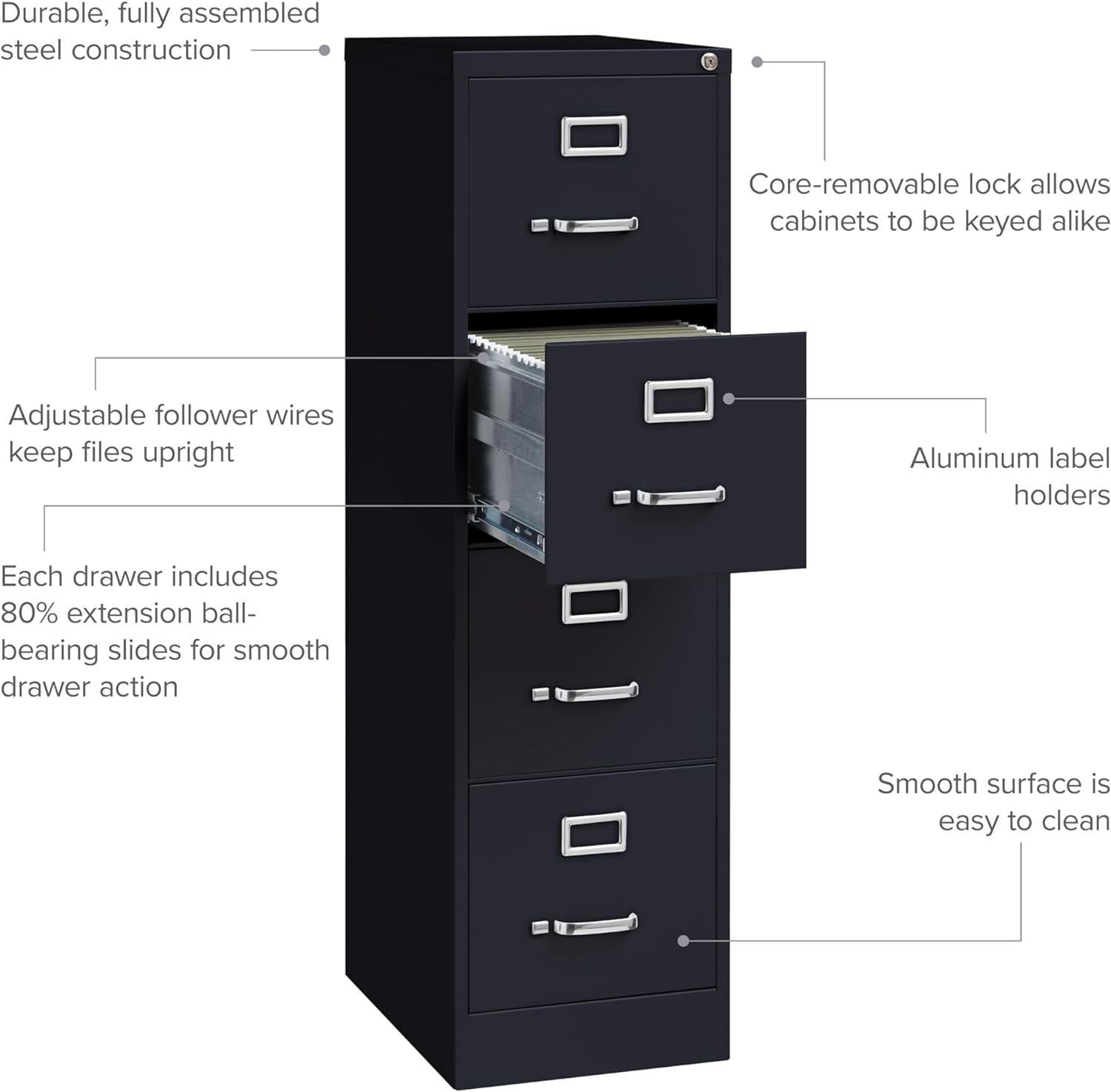 4 Drawer Letter Size Commercial File Finish: Black, Fully Assembled