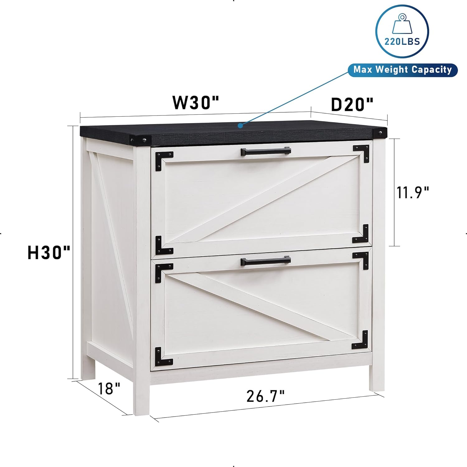 2 Drawer Farmhouse File Cabinet, Lateral Filing Cabinet for Home Office, Compatible Legal Letter A4 F4 Size, White