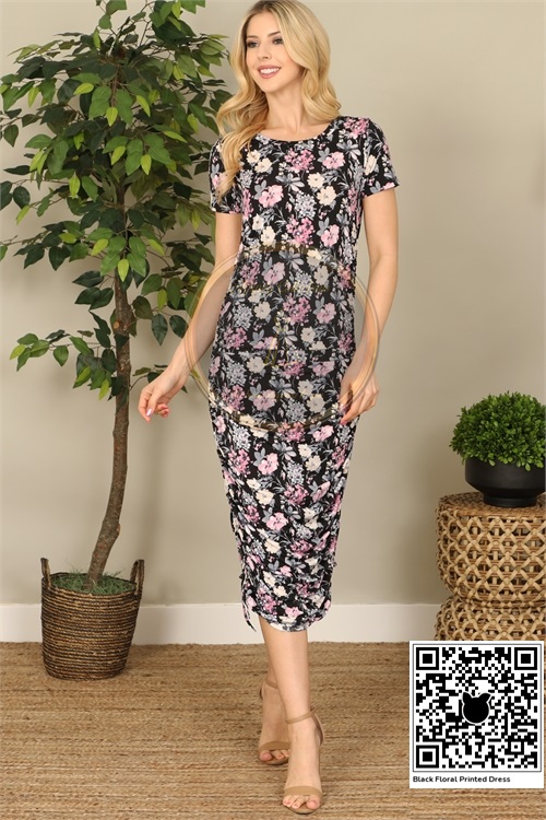 Black Floral Printed Midi Dress