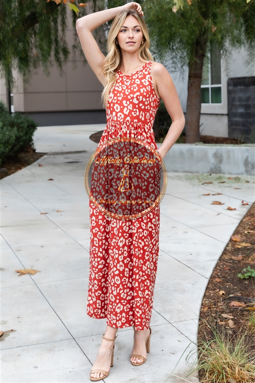 Rust Animal Print Maxi Dress