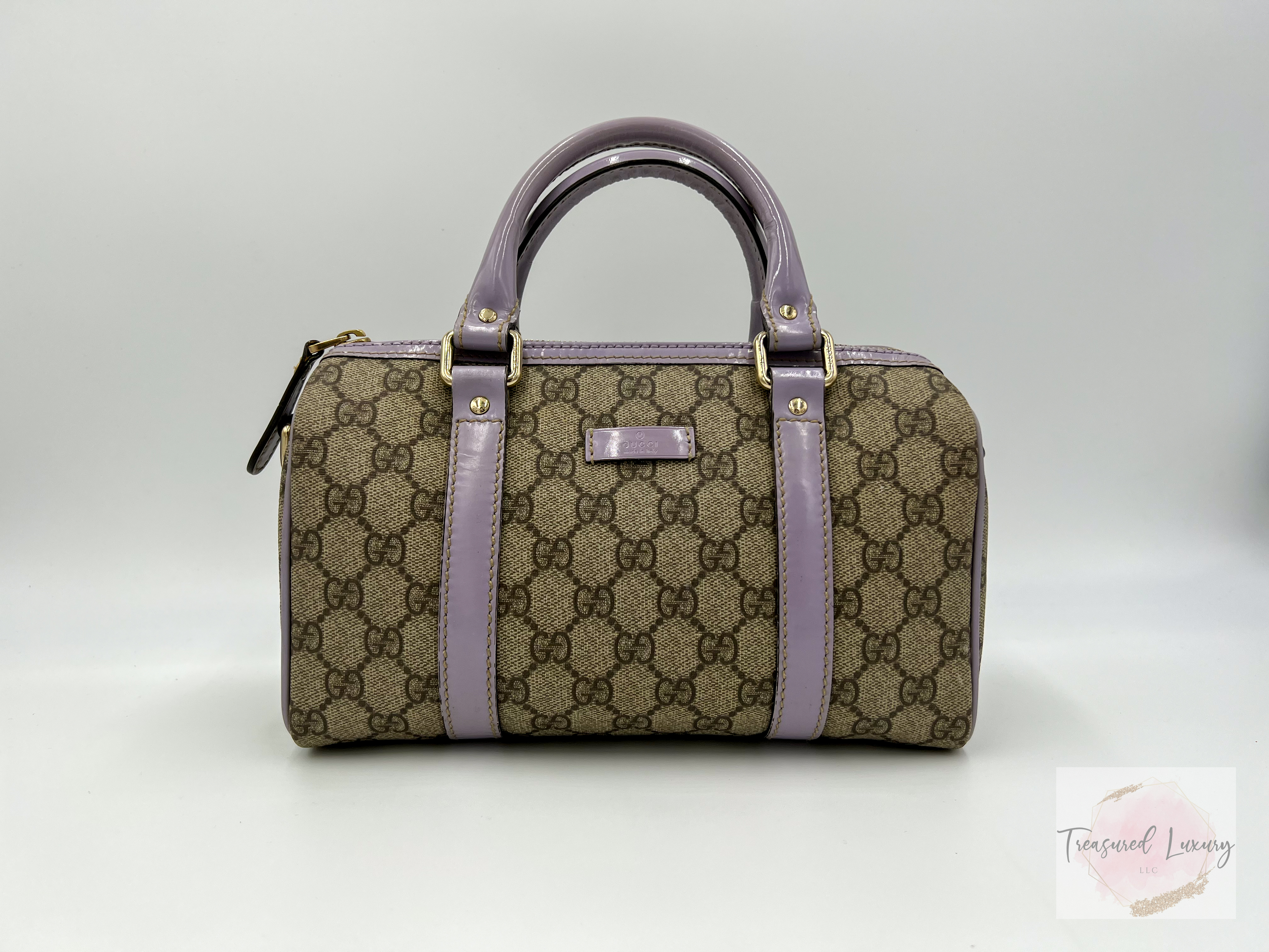 GUCCI MONOGRAM LILAC TRIM BOSTON BAG