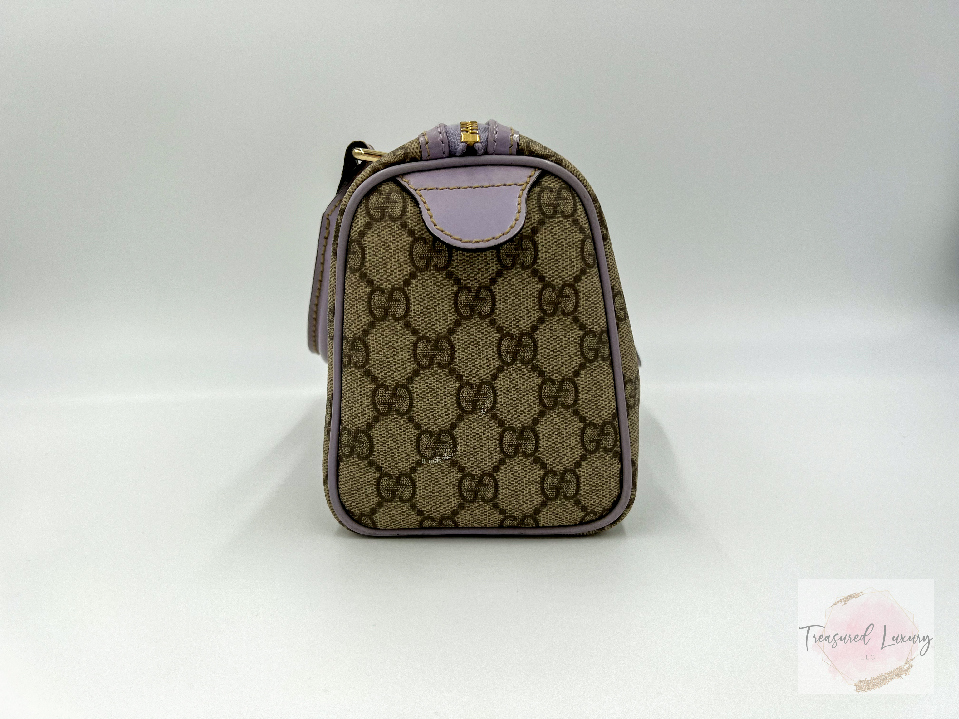 GUCCI MONOGRAM LILAC TRIM BOSTON BAG