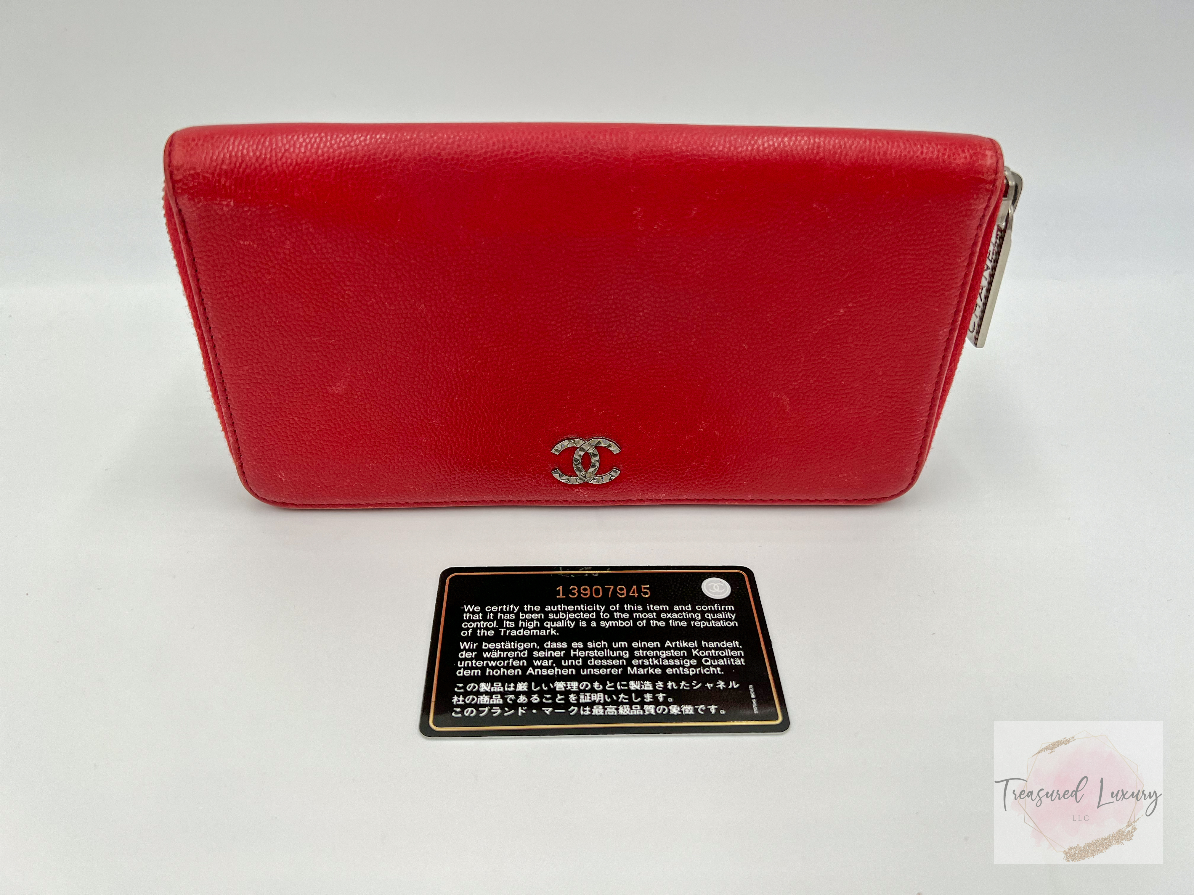 CHANEL ROUND ZIPPER LONG WALLET CAVIAR SKIN RED