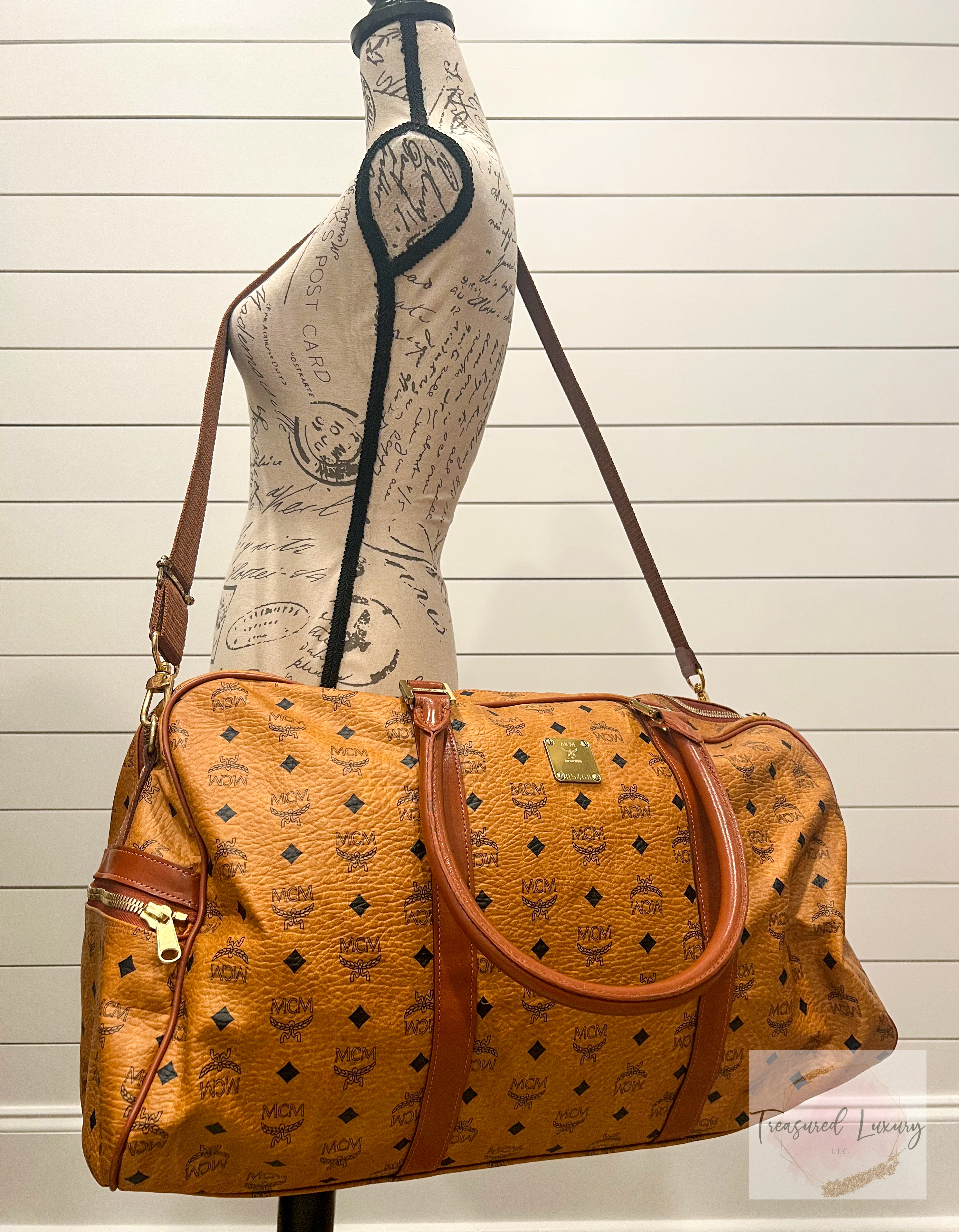 MCM COGNAC MONOGRAM VISETOS BOSTON DUFFLE BAG 55, WITH STRAP