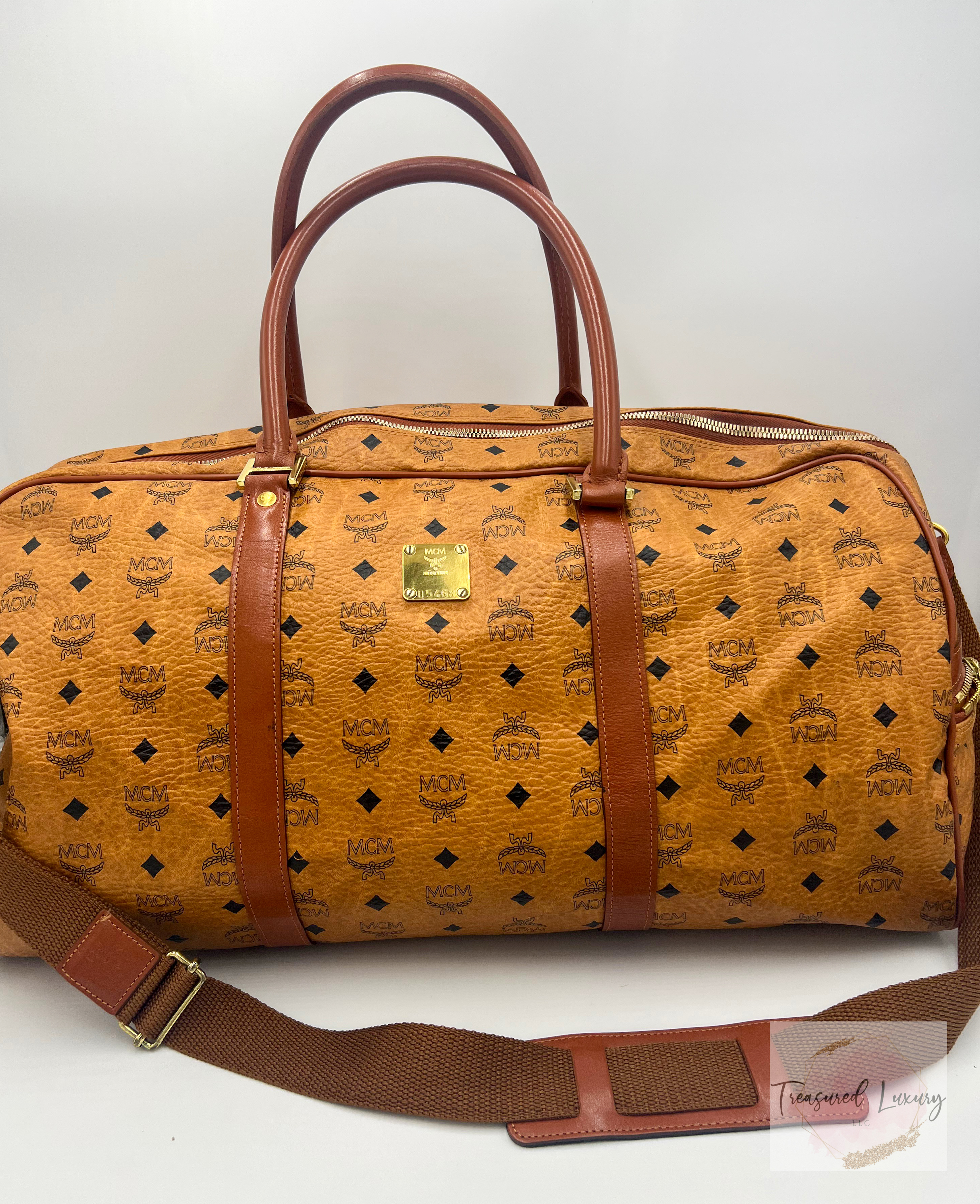 MCM COGNAC MONOGRAM VISETOS BOSTON DUFFLE BAG 55, WITH STRAP
