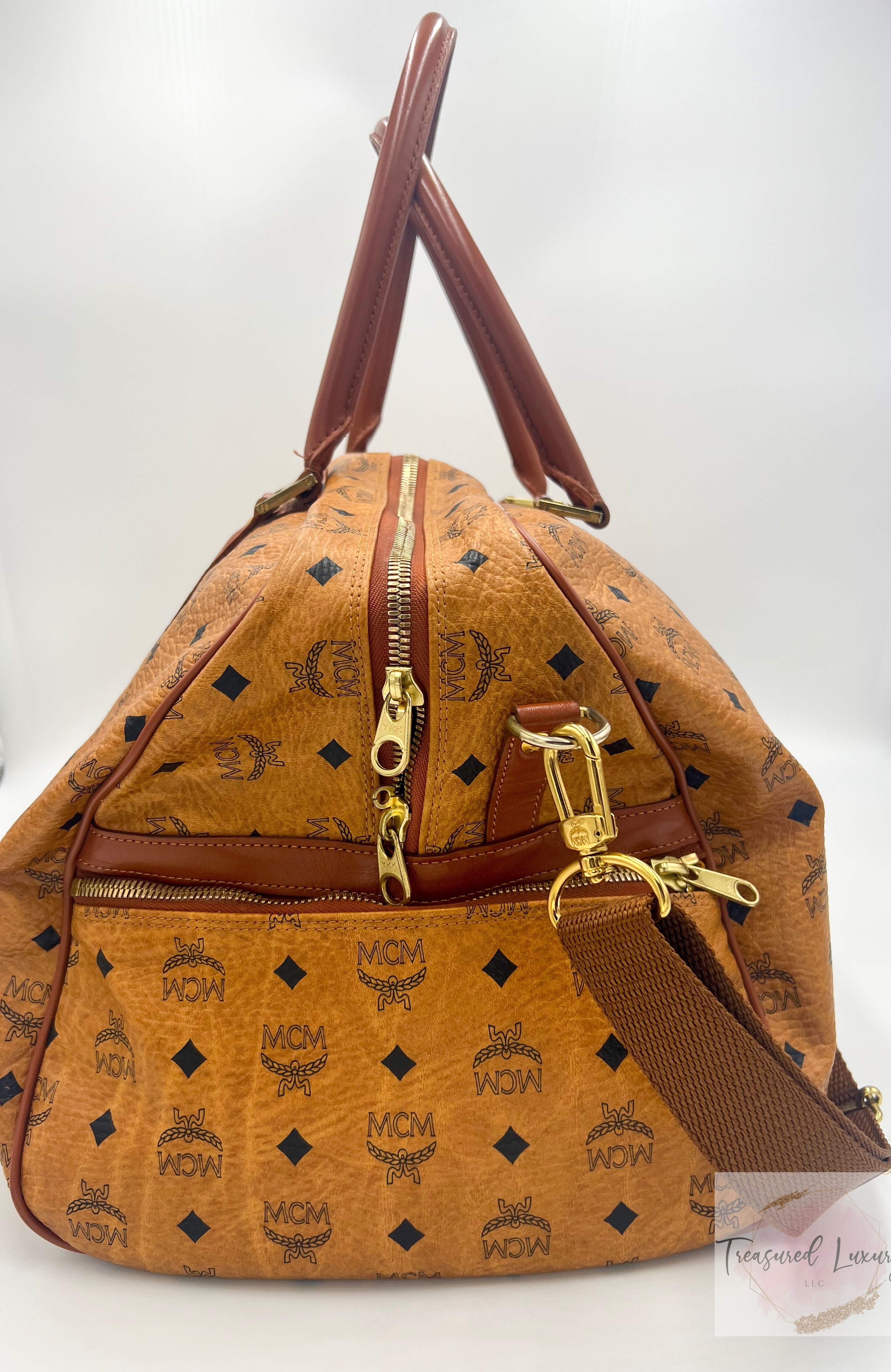 MCM COGNAC MONOGRAM VISETOS BOSTON DUFFLE BAG 55, WITH STRAP