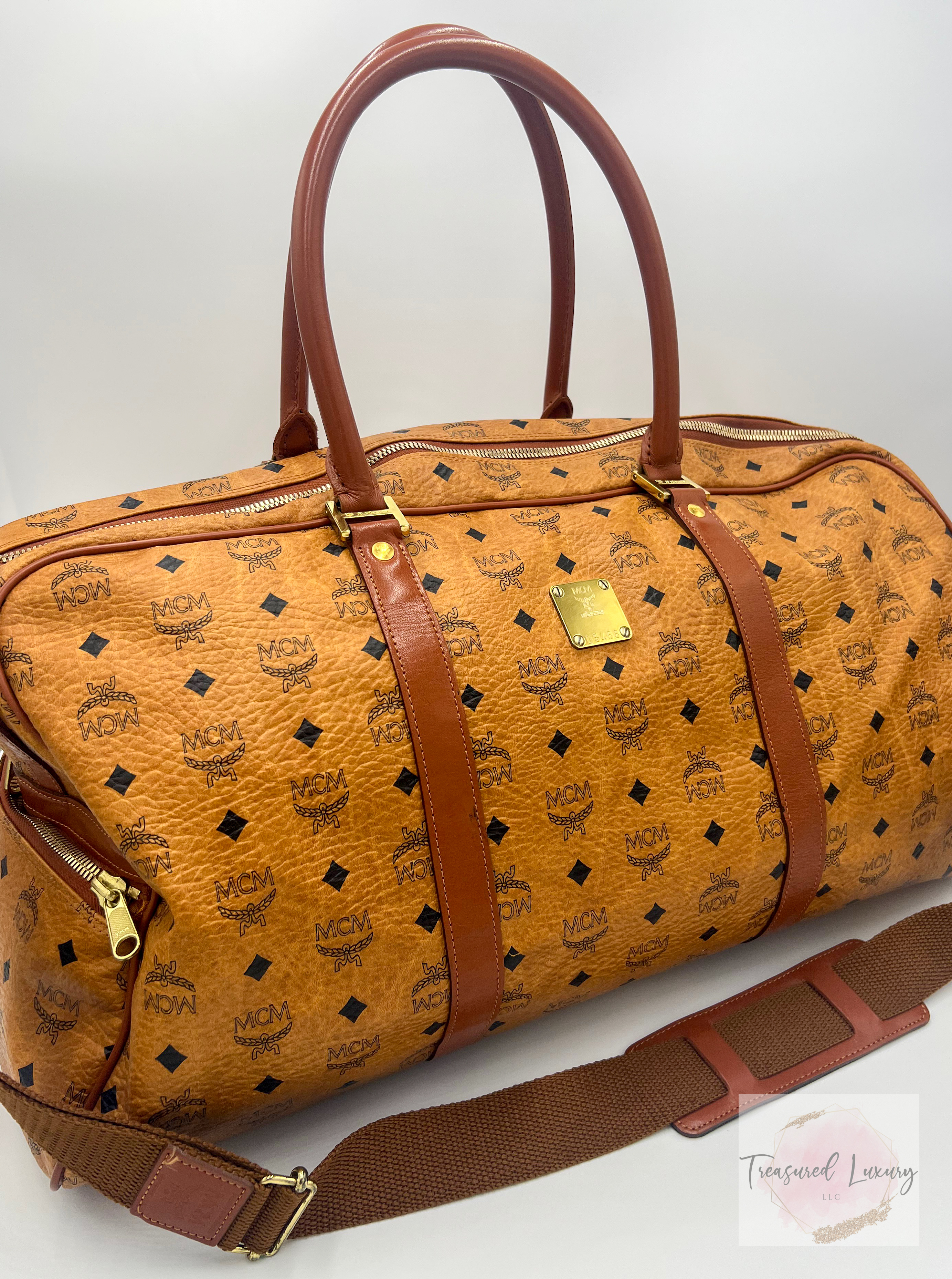 MCM COGNAC MONOGRAM VISETOS BOSTON DUFFLE BAG 55, WITH STRAP