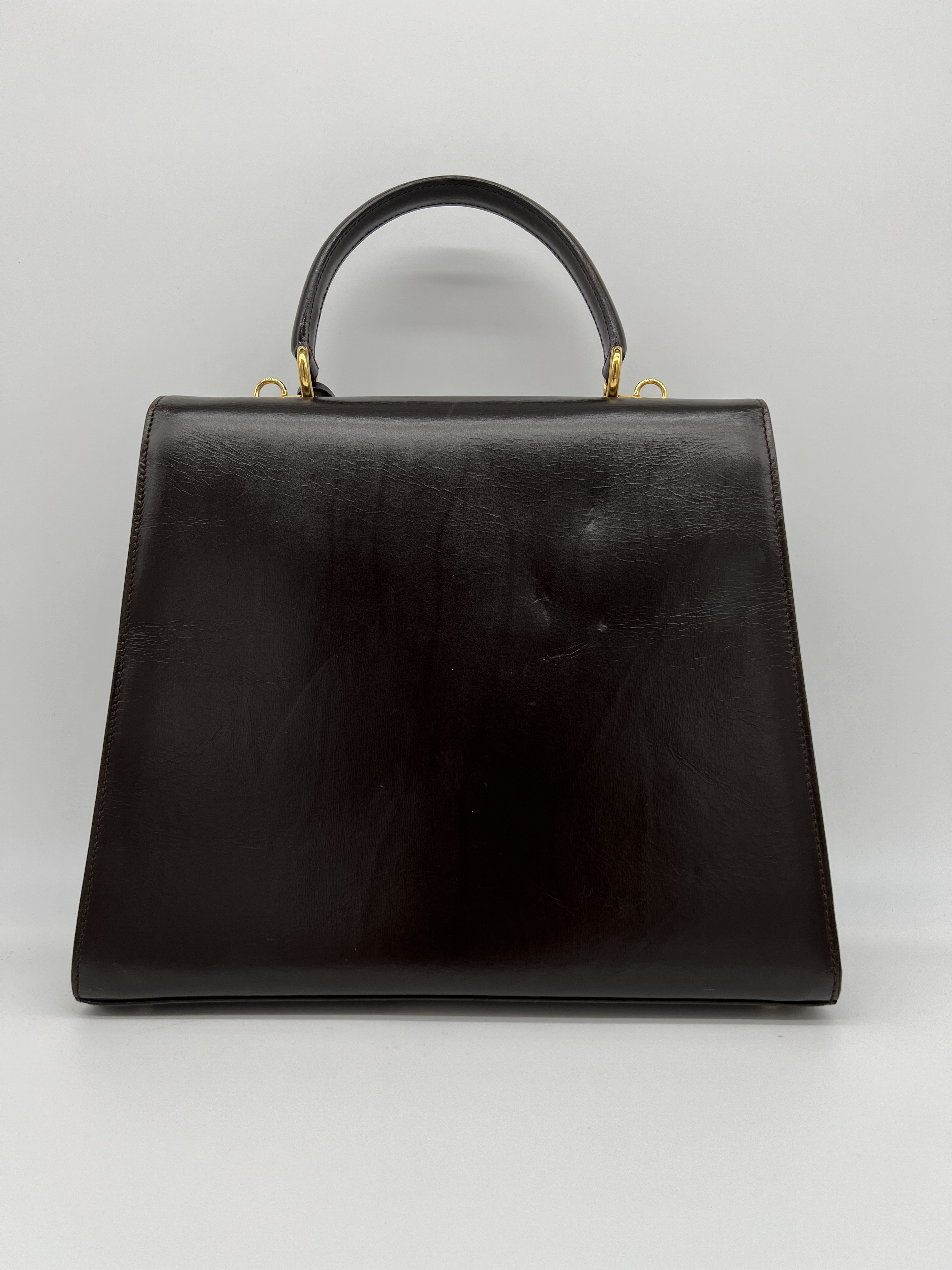 GUCCI VINTAGE LADY LOCK TOP HANDLE BAG LEATHER MEDIUM SATCHEL