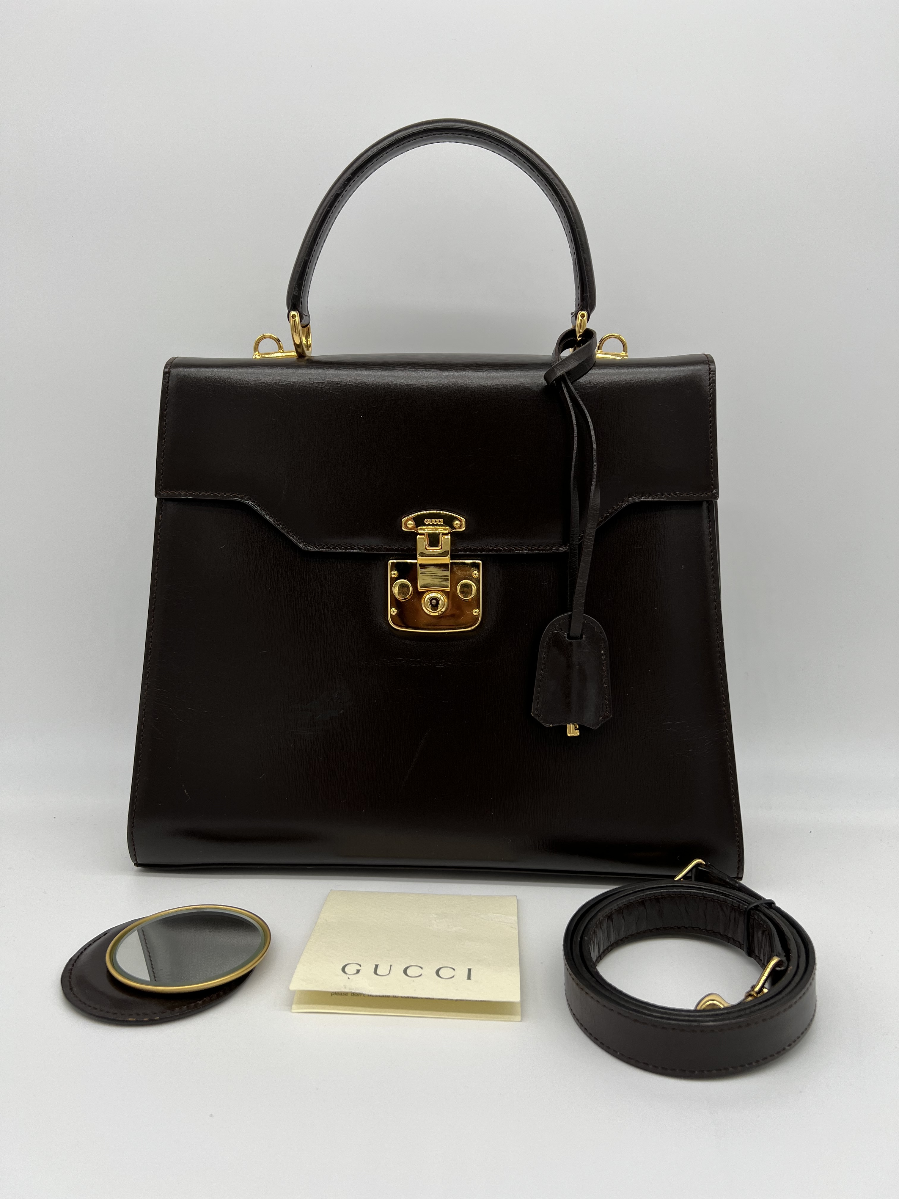 GUCCI VINTAGE LADY LOCK TOP HANDLE BAG LEATHER MEDIUM SATCHEL