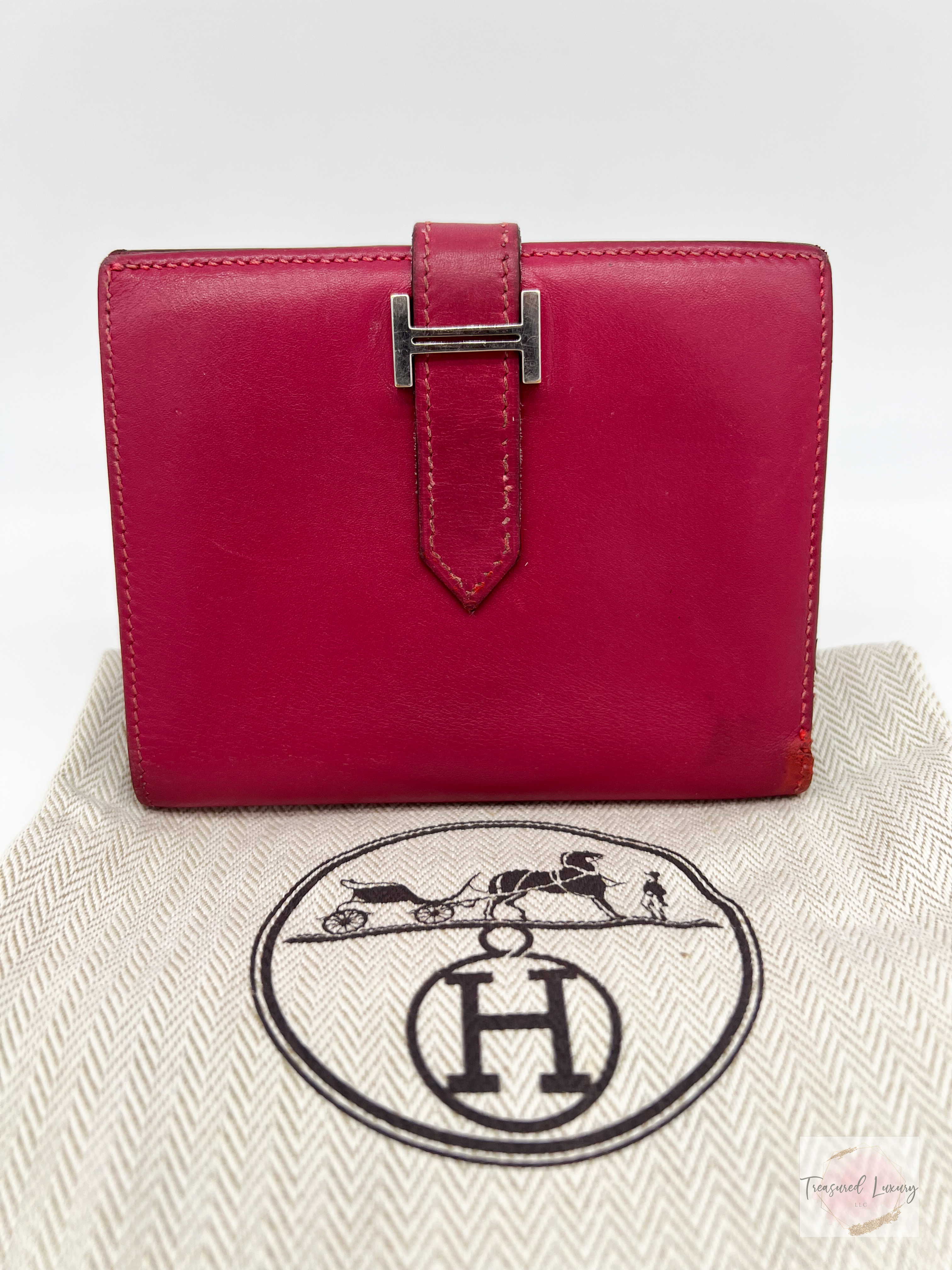 HERMES RED LEATHER BEARN COMPACT WALLET