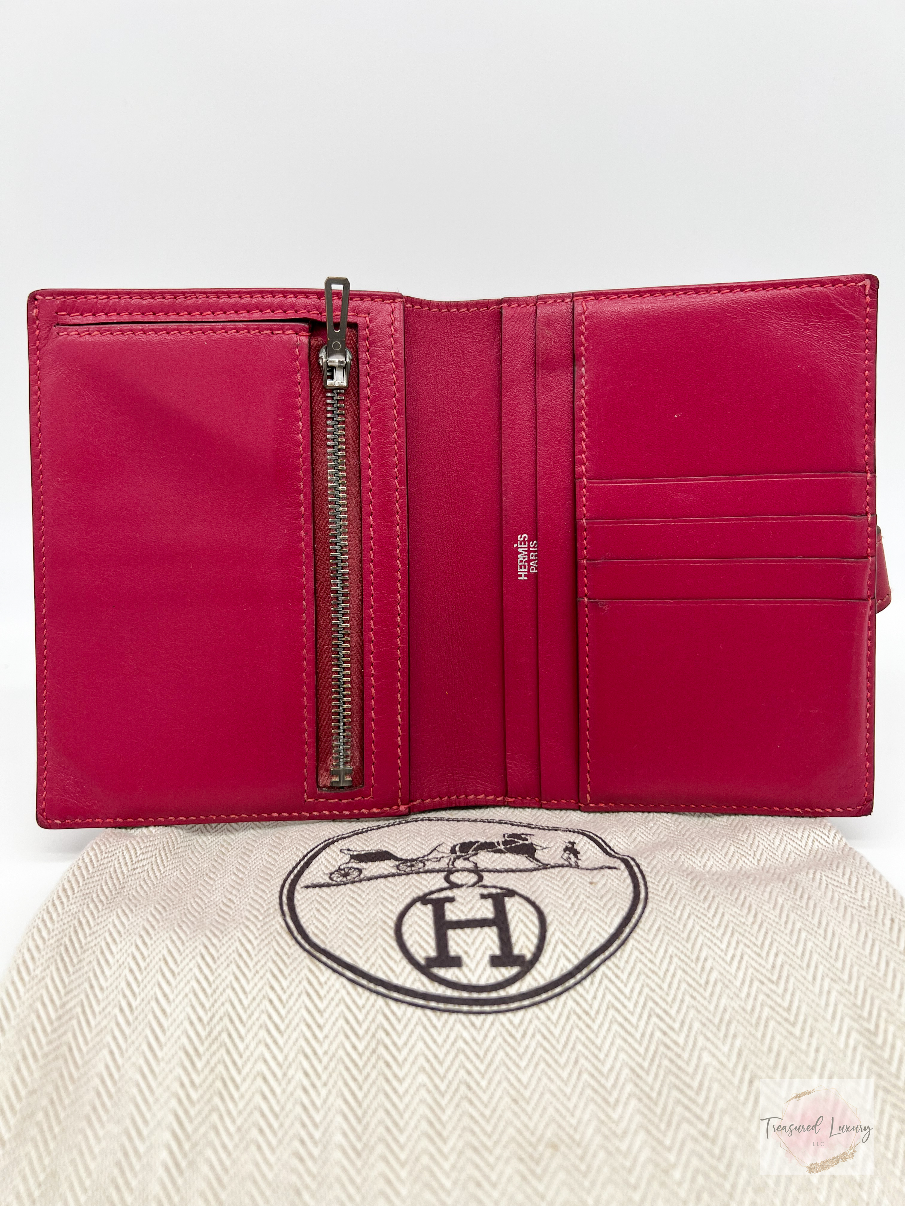 HERMES RED LEATHER BEARN COMPACT WALLET