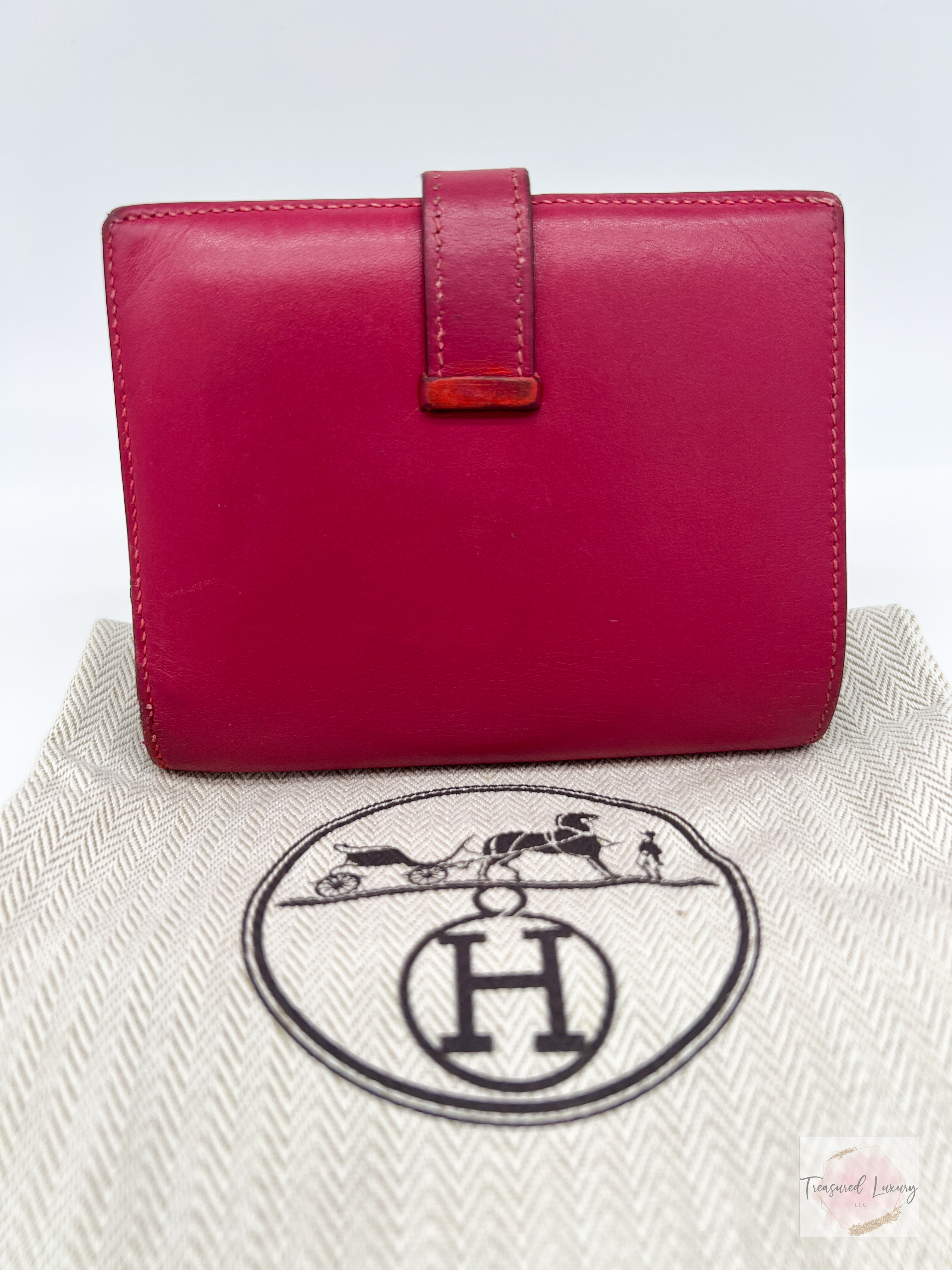 HERMES RED LEATHER BEARN COMPACT WALLET