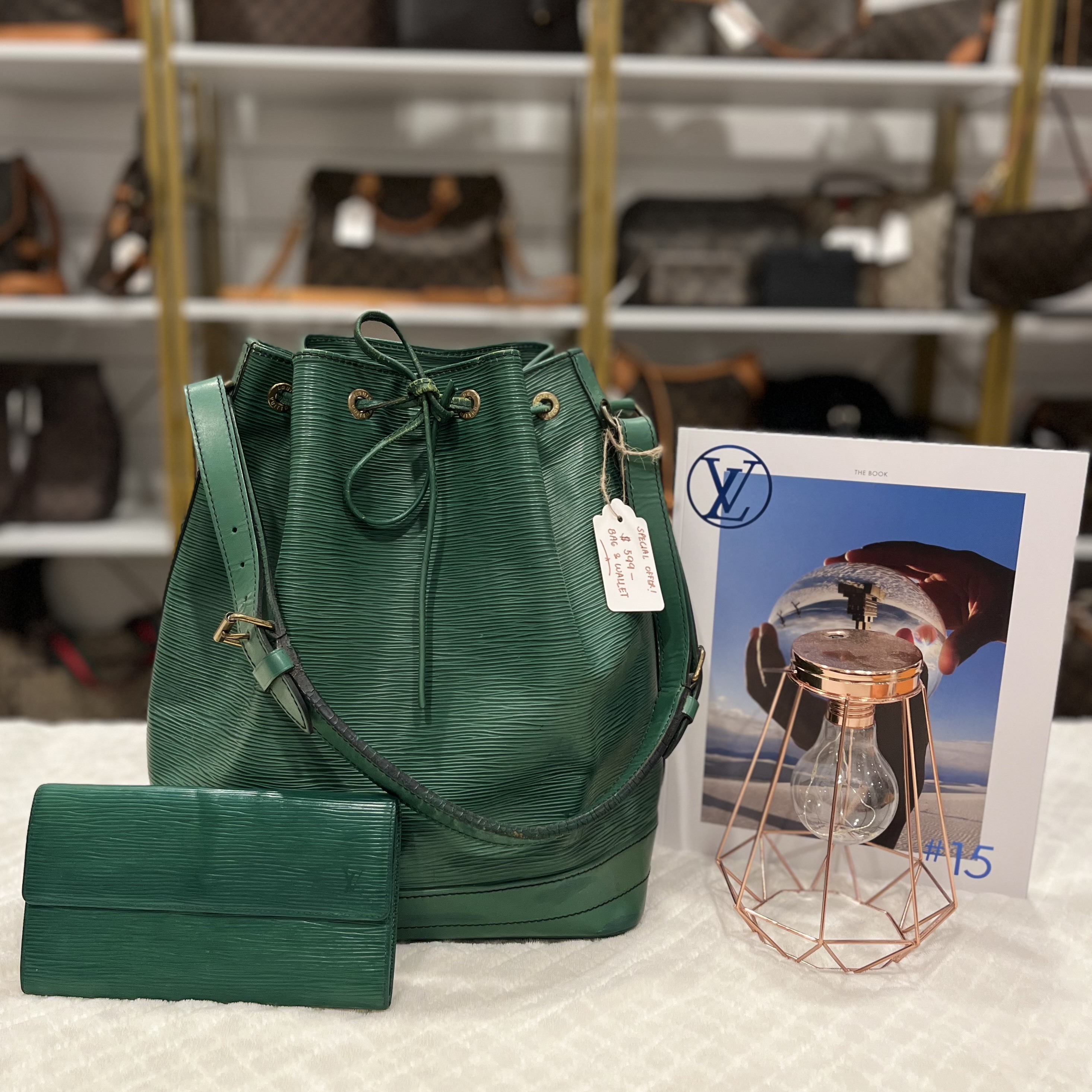 LOUIS VUITTON NOE EPI BORNEO GREEN (9004 A2) WITH LOUIS VUITTON BORNEO GREEN EPI SARAH WALLET (CA 0947)