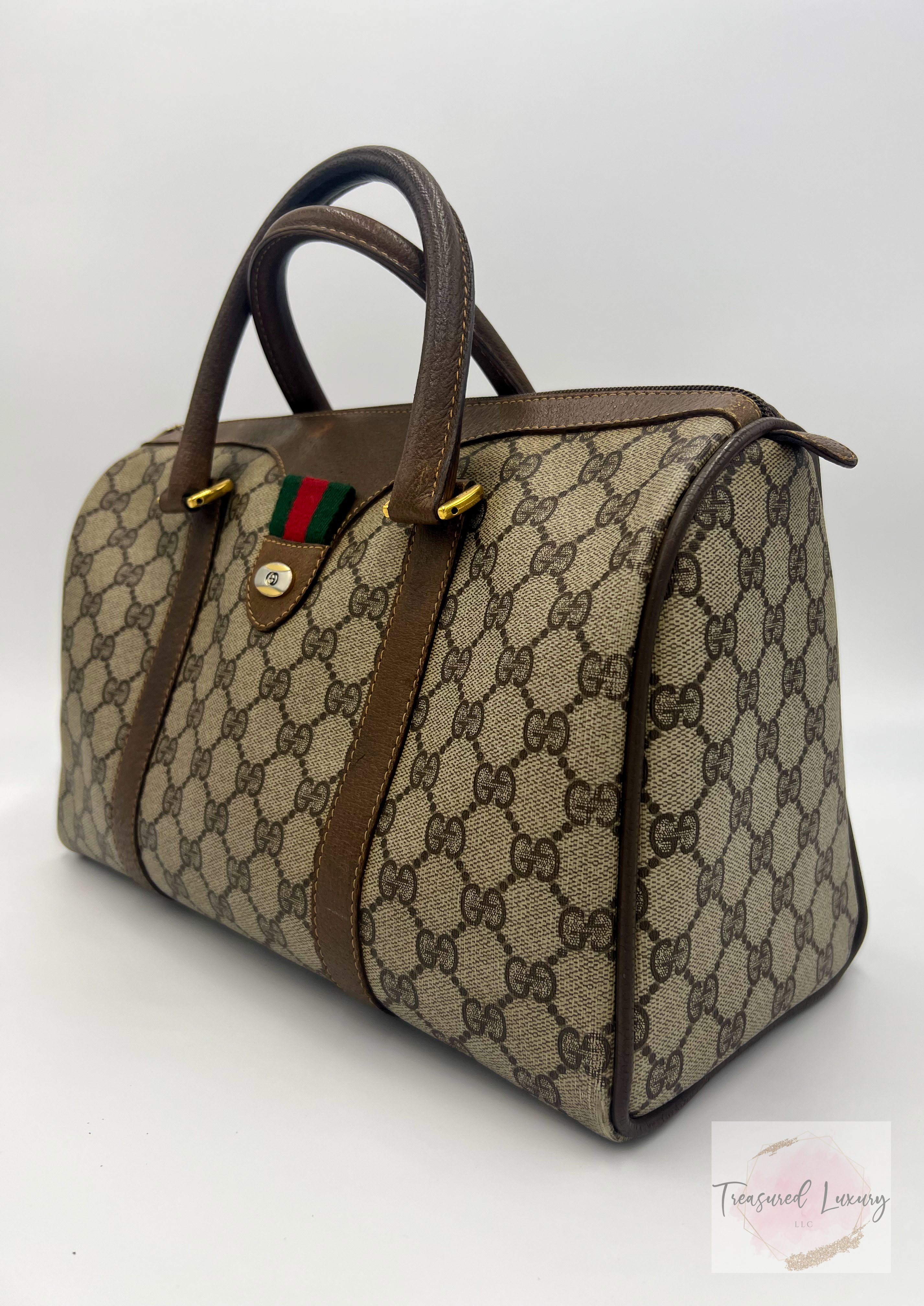 GUCCI LOGOS SHERRY GG PATTERN BOSTON BAG