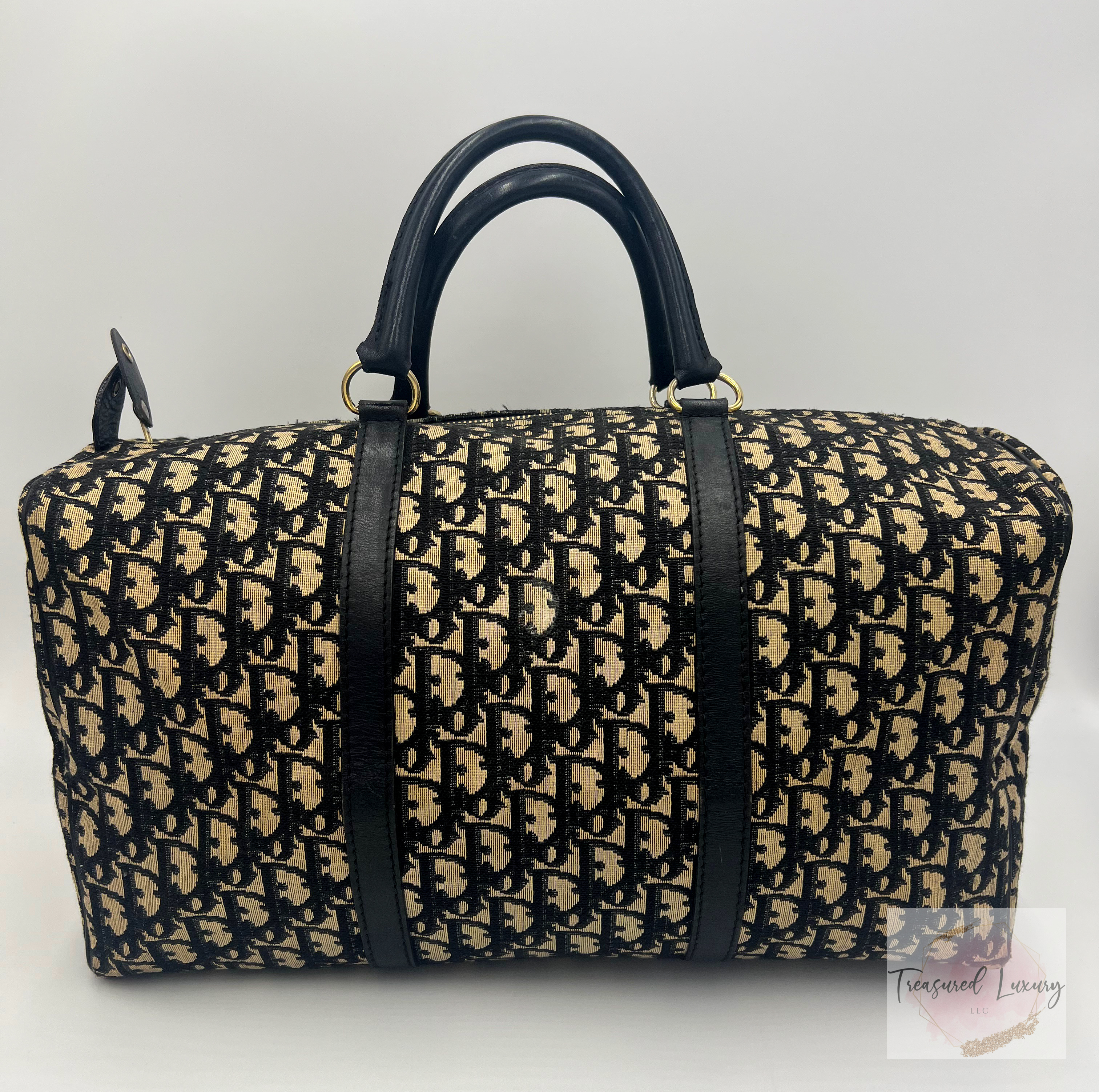 CHRISTIAN DIOR NAVY BLUE MONOGRAM TROTTER BOSTON BAG 40