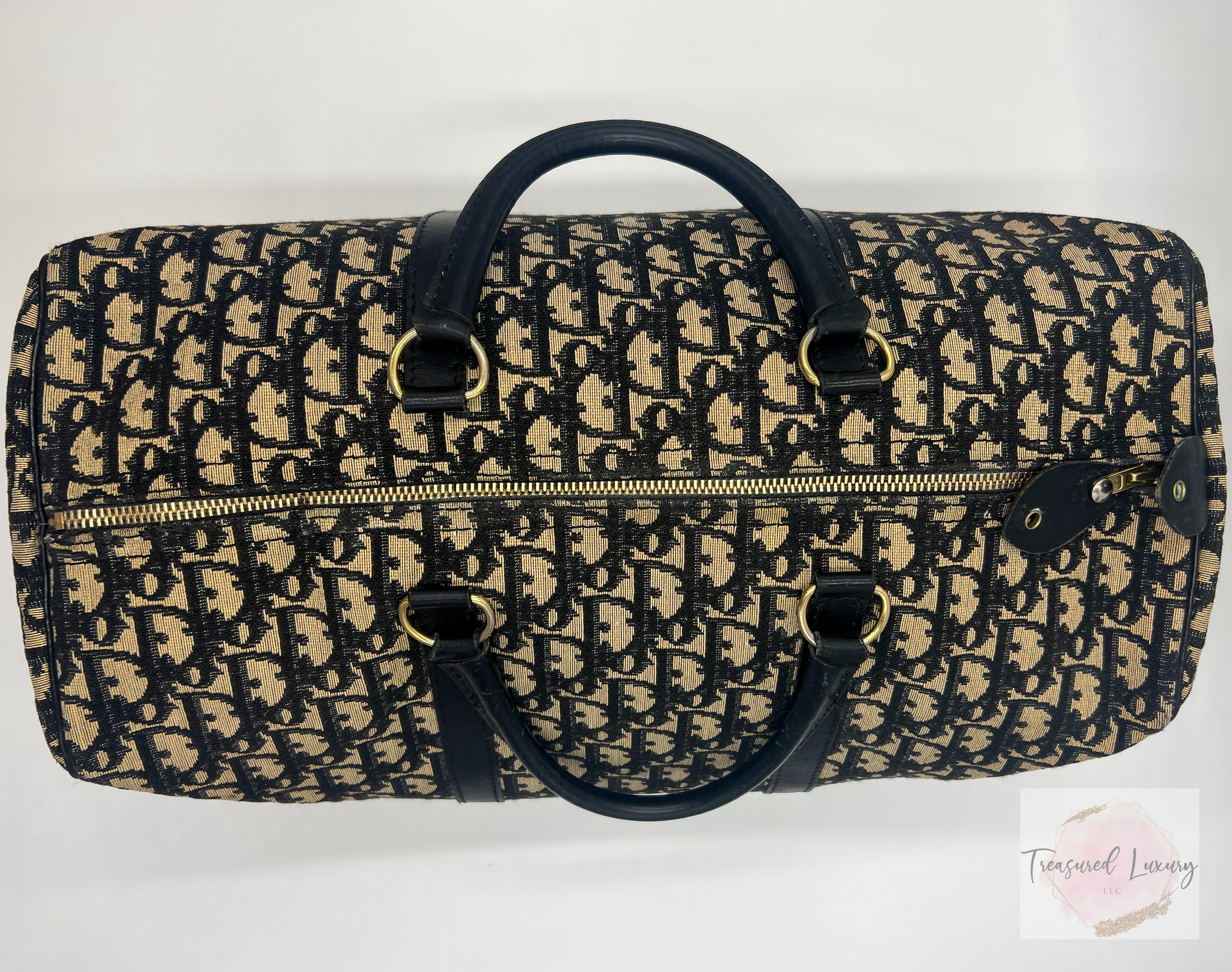 CHRISTIAN DIOR NAVY BLUE MONOGRAM TROTTER BOSTON BAG 40