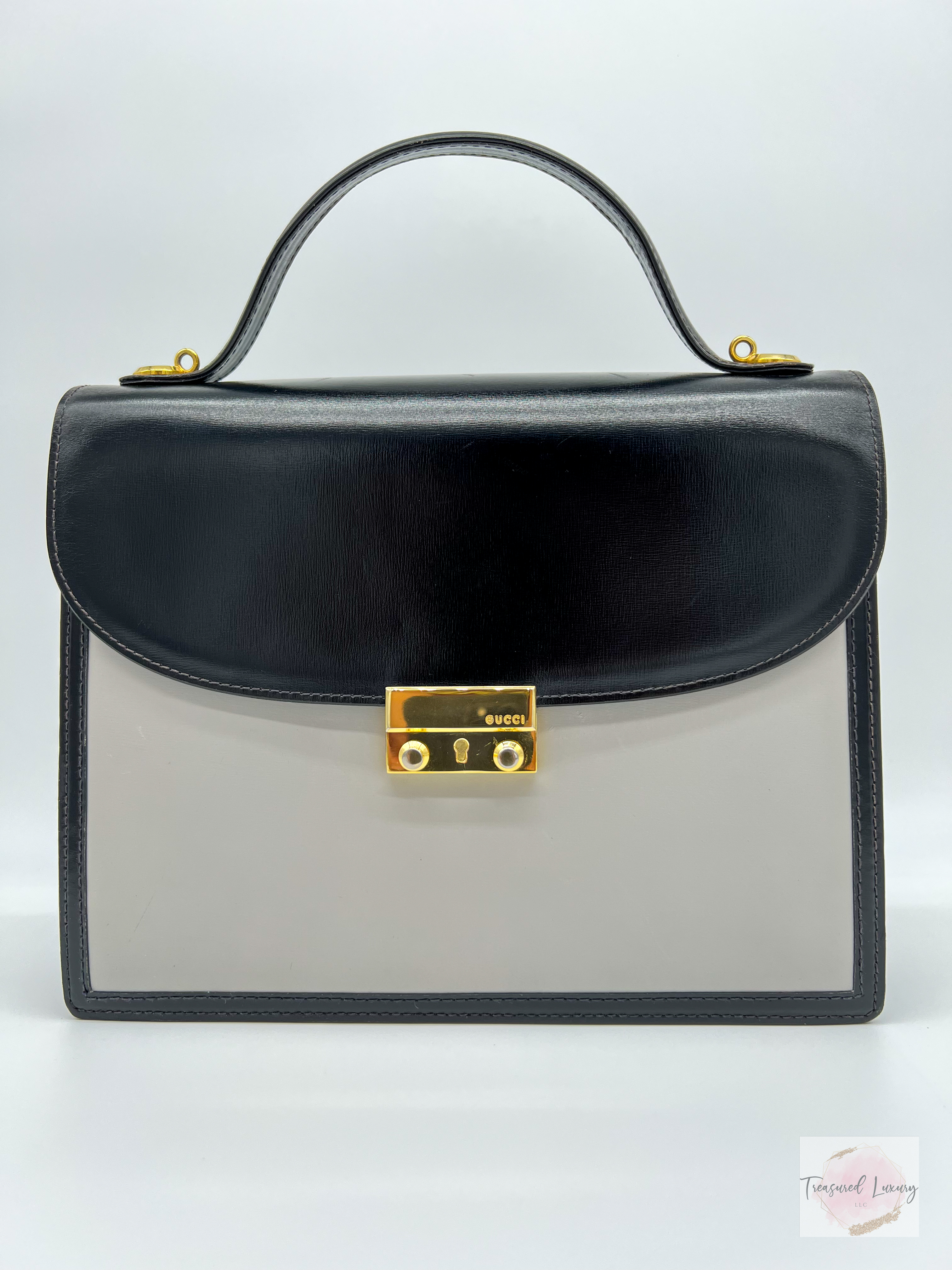 GUCCI TOP HANDLE SATCHEL, BLACK AND GRAY