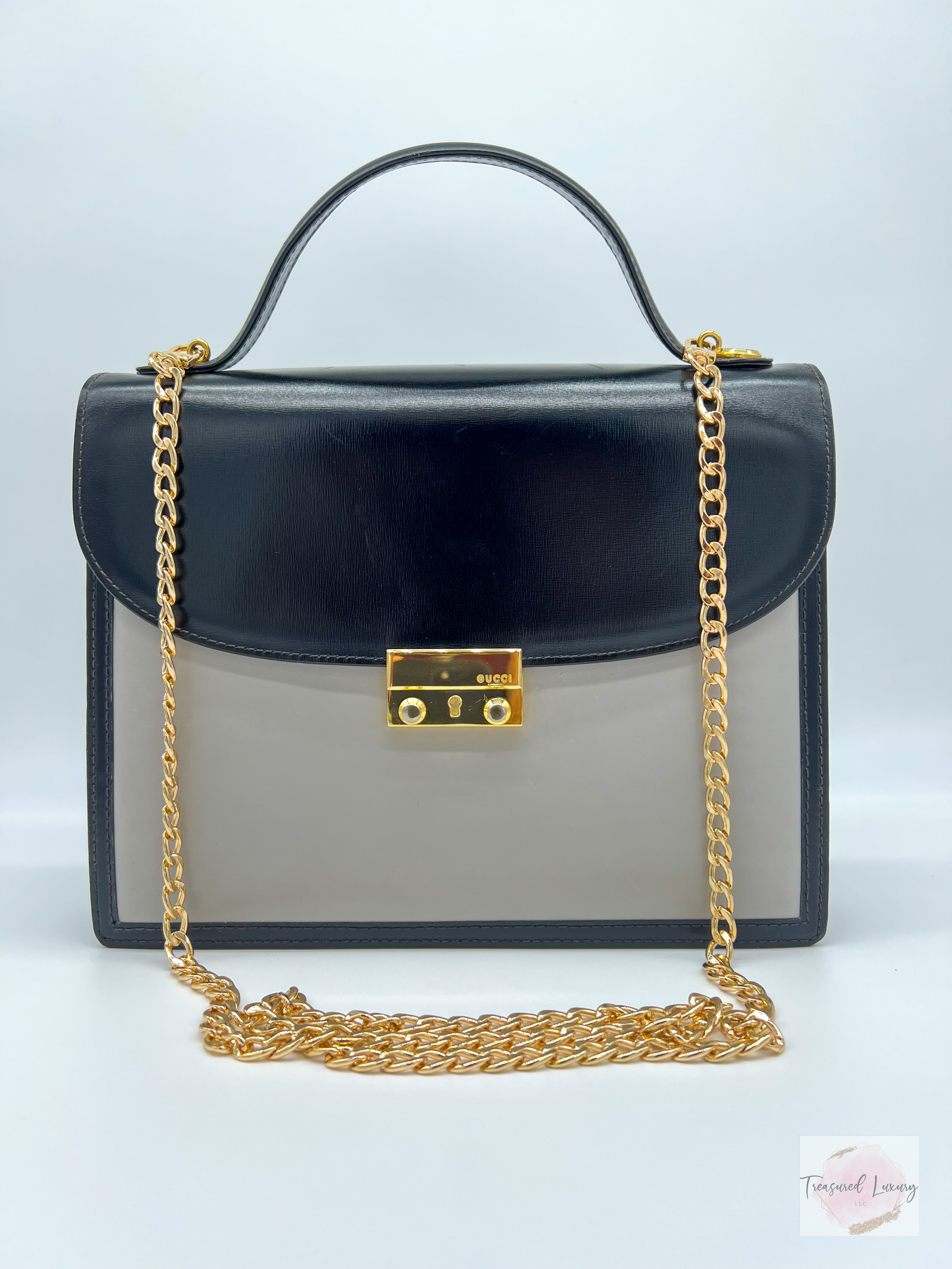 GUCCI TOP HANDLE SATCHEL, BLACK AND GRAY