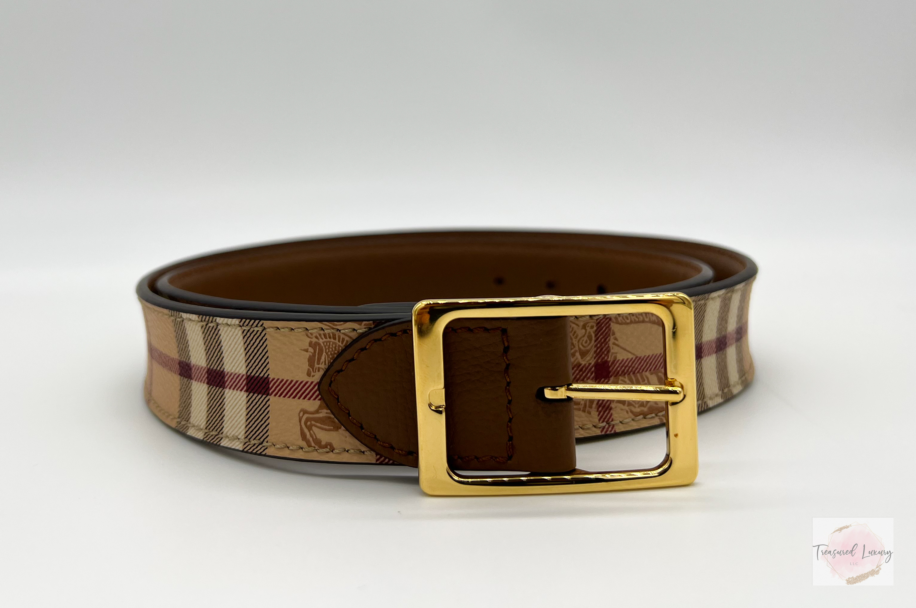 BURBERRY HAYMARKET NOVA CHECK LEATHER BELT SIZE 38"