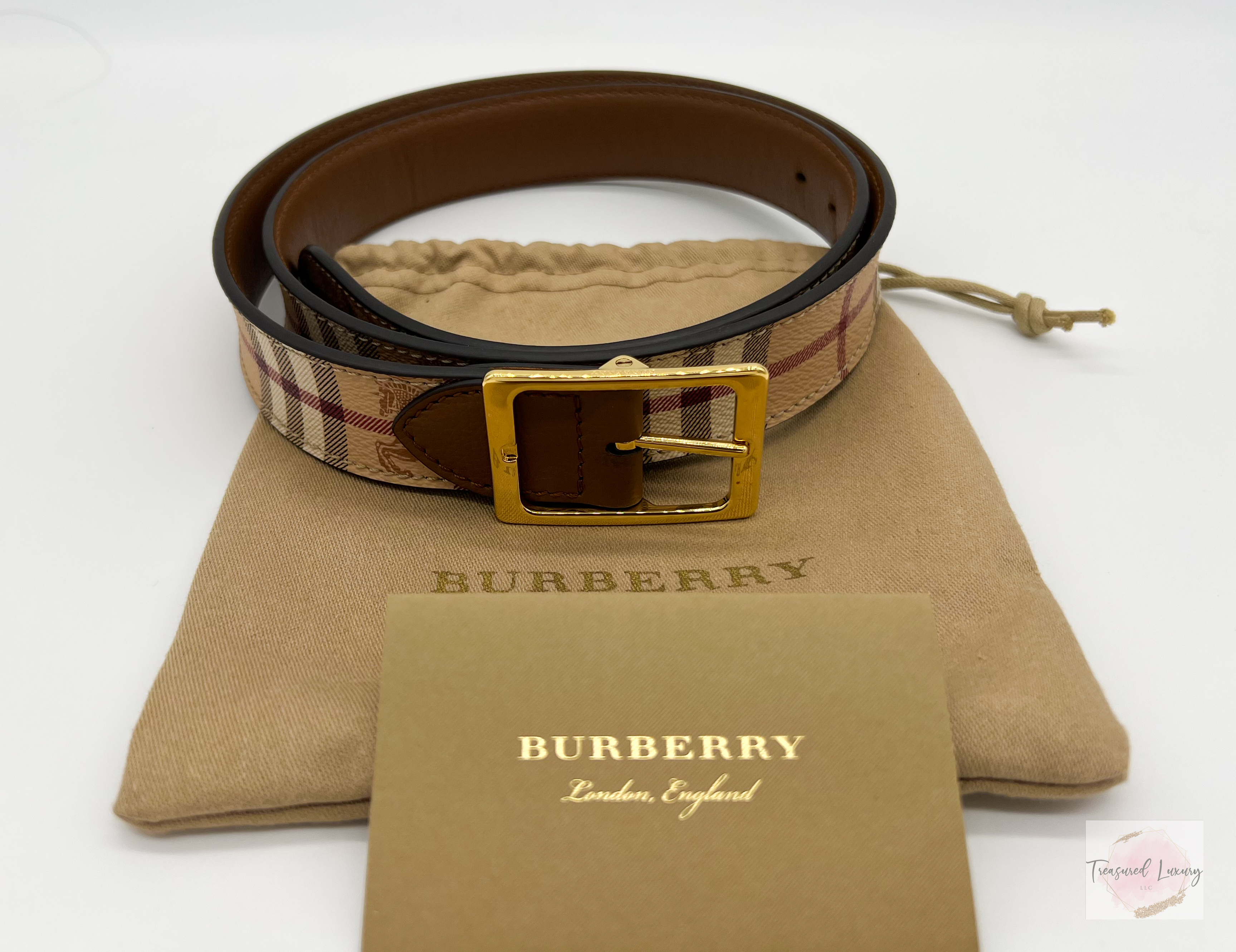 BURBERRY HAYMARKET NOVA CHECK LEATHER BELT SIZE 38"