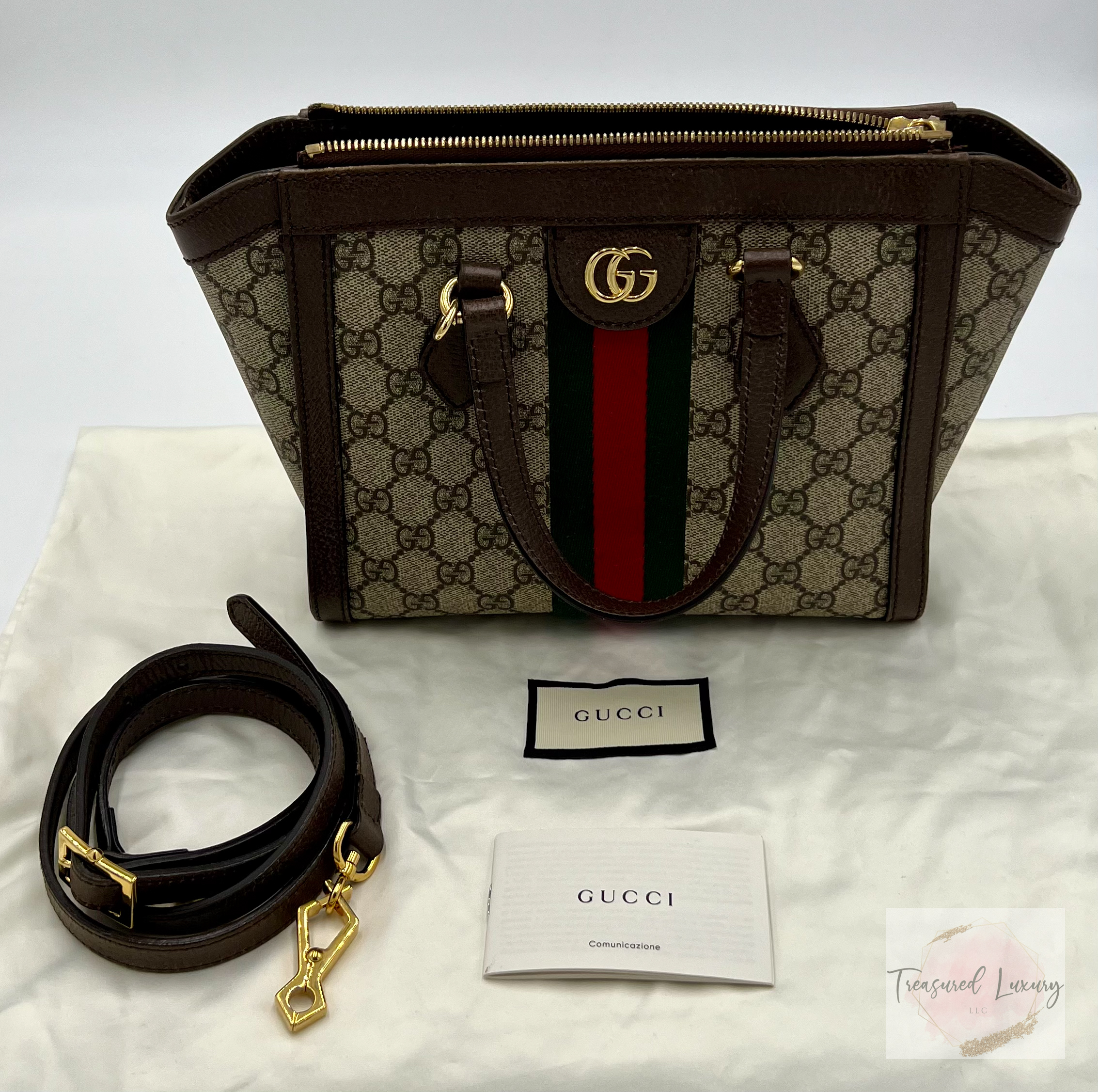 GUCCI BEIGE/BROWN OPHIDIA GG SMALL TOTE BAG