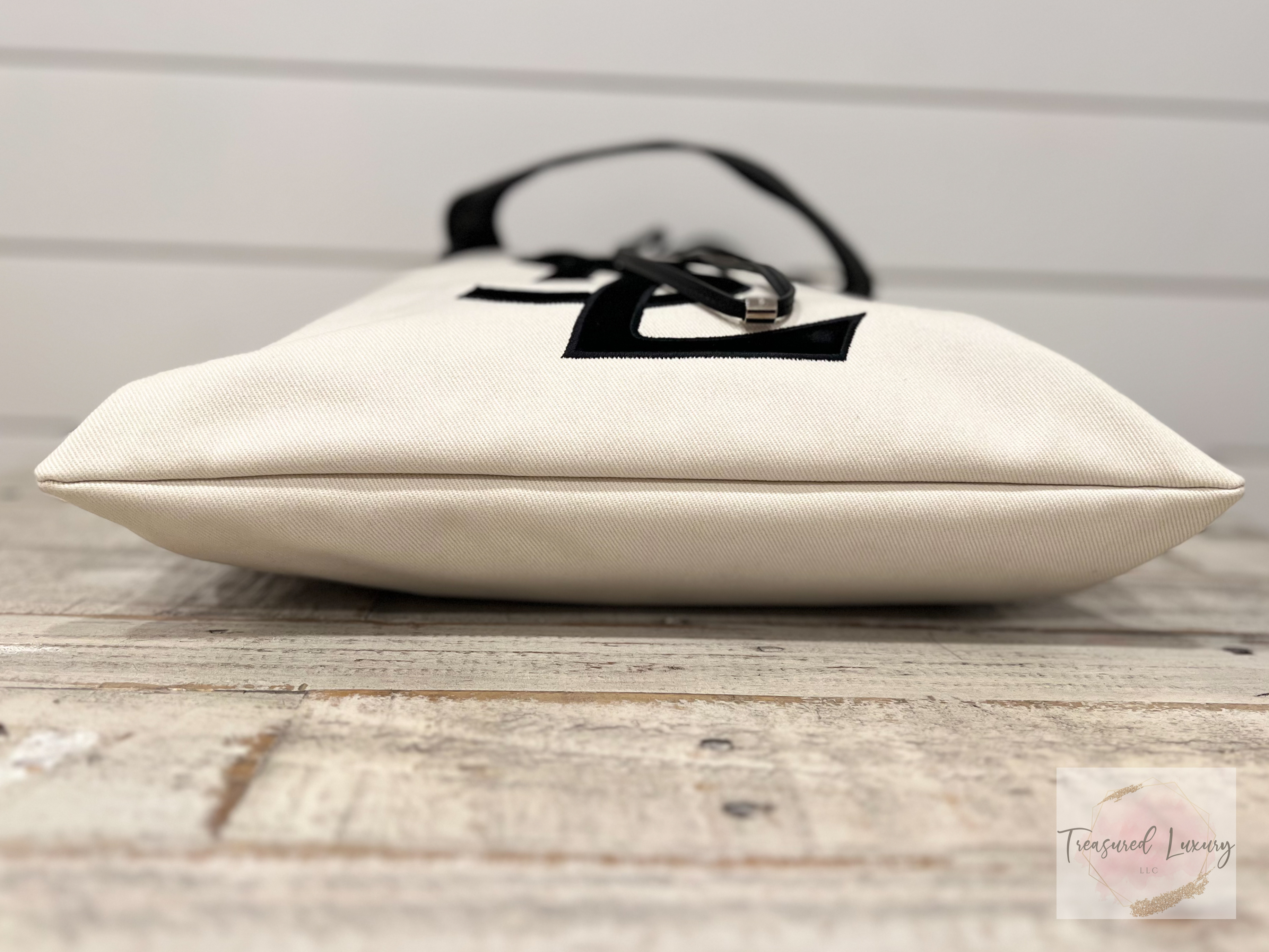 YVES SAINT LAURENT KAHALA TOTE CANVAS FABRIC WHITE TOTE BAG