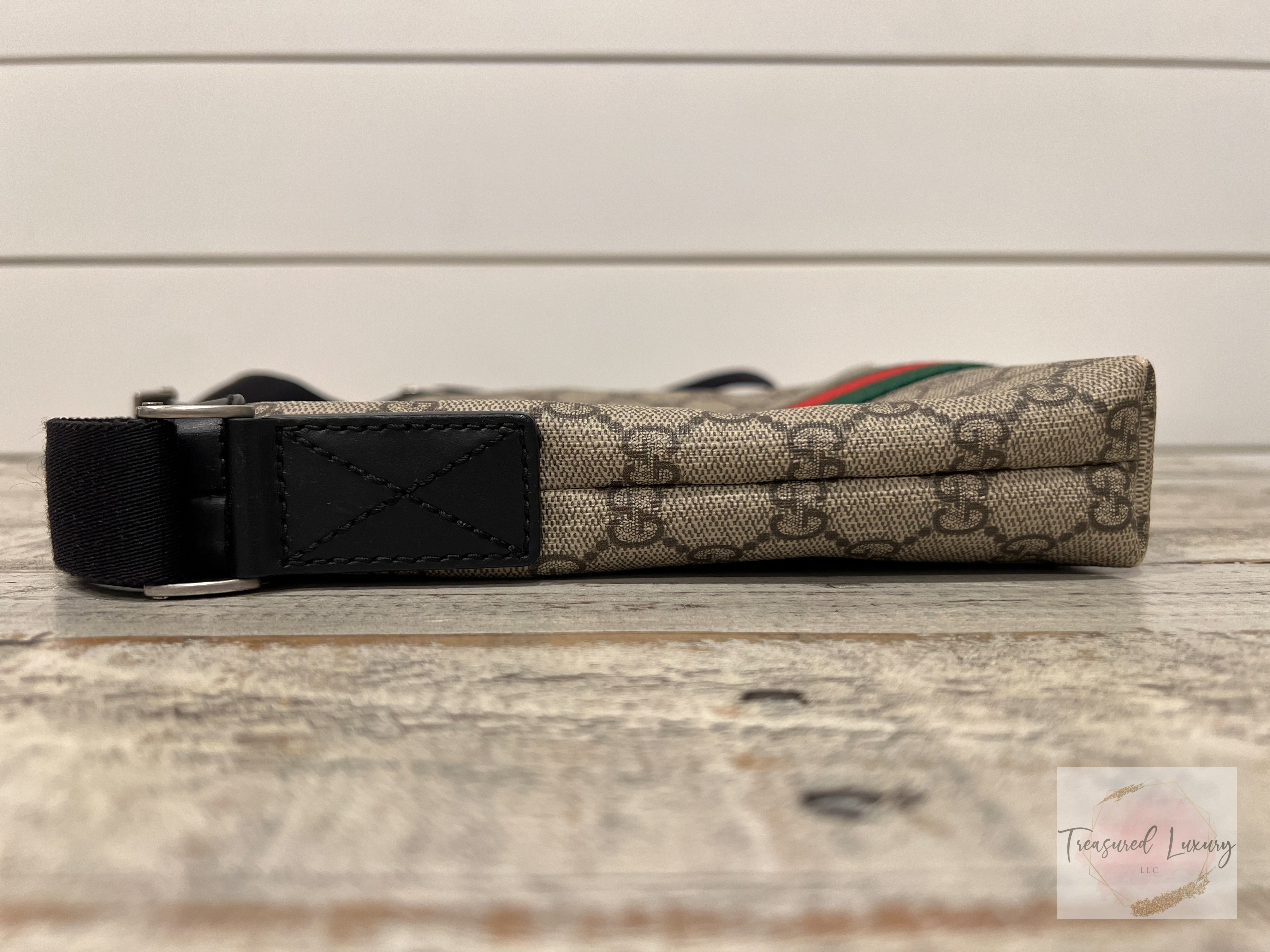 GUCCI GG SUPREME MONOGRAM WEB MESSENGER BAG BLACK