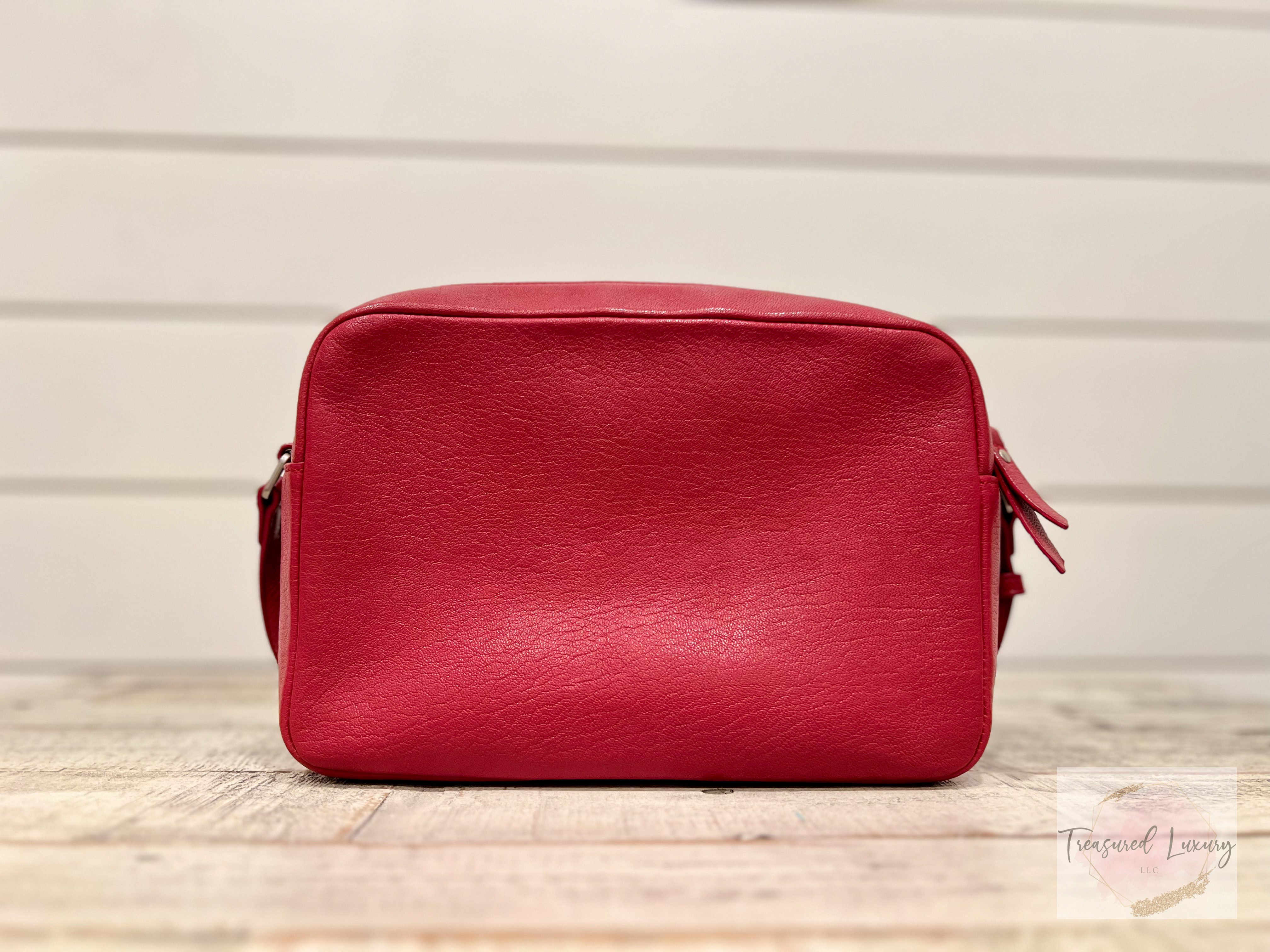 SAINT LAURENT CALFSKIN MONOGRAM SMALL LOU CAMERA BAG RED