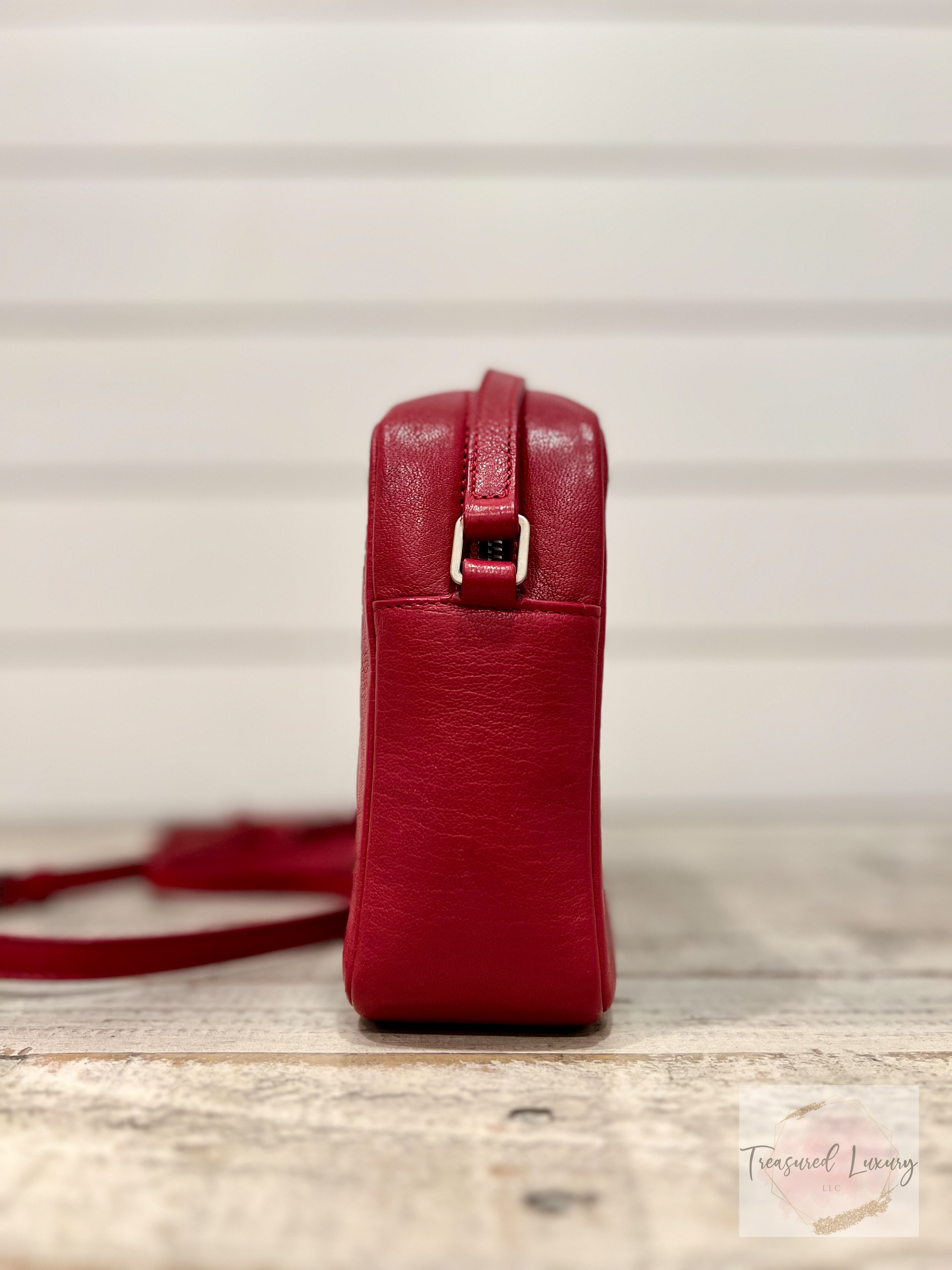 SAINT LAURENT CALFSKIN MONOGRAM SMALL LOU CAMERA BAG RED