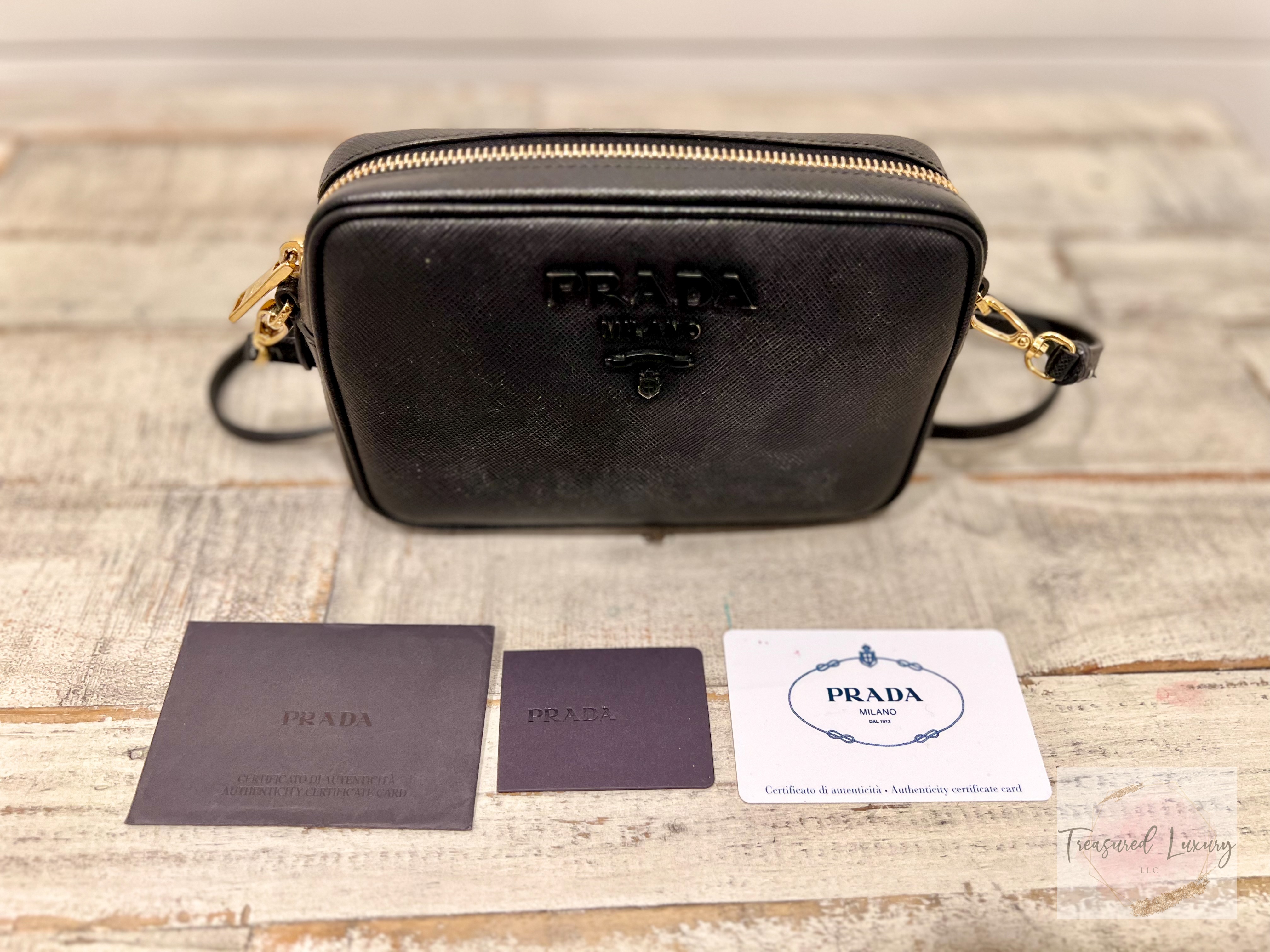 PRADA BLACK SAFFIANO LEATHER MONOCHROME CAMERA BAG BLACK