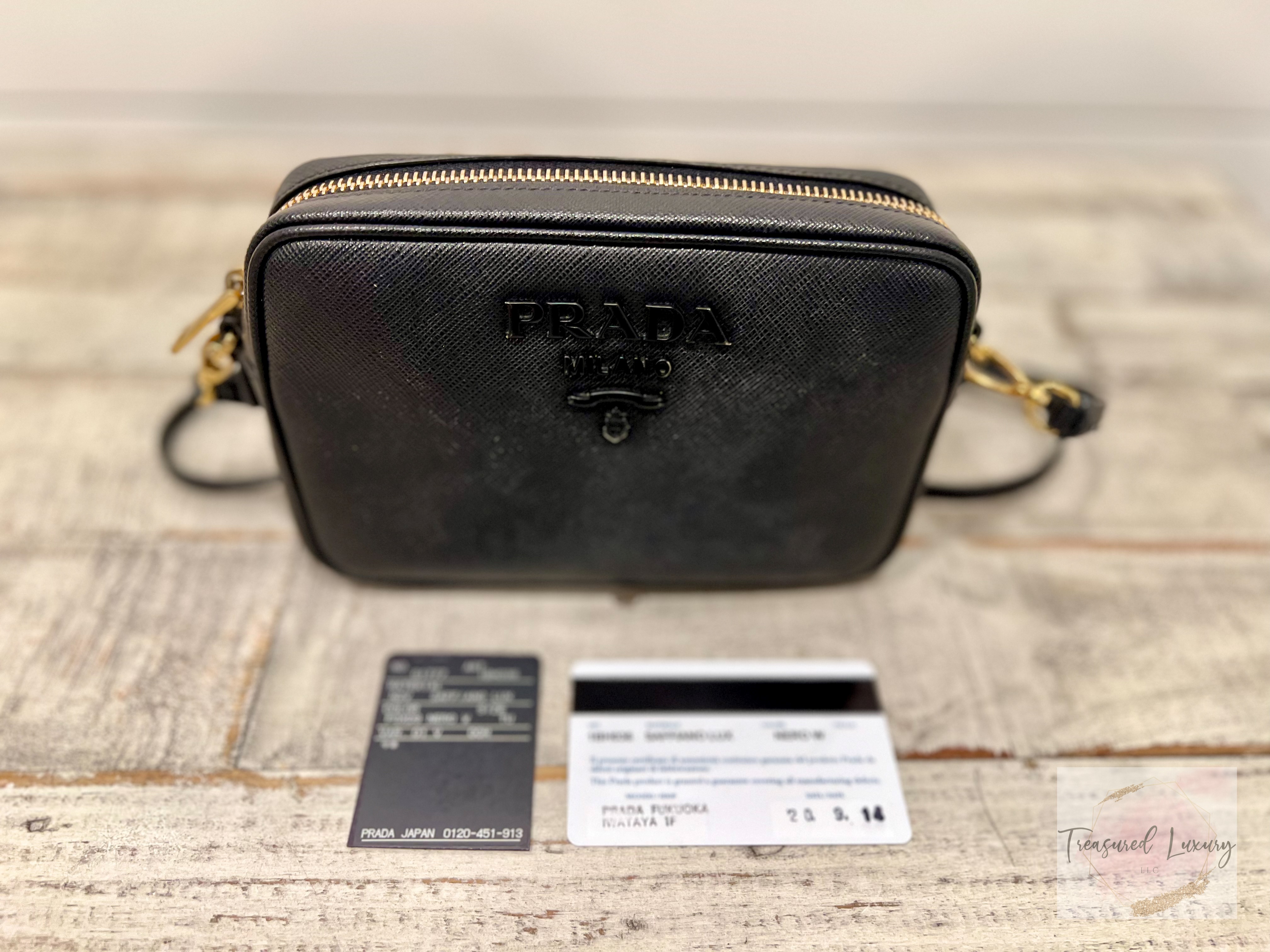 PRADA BLACK SAFFIANO LEATHER MONOCHROME CAMERA BAG BLACK