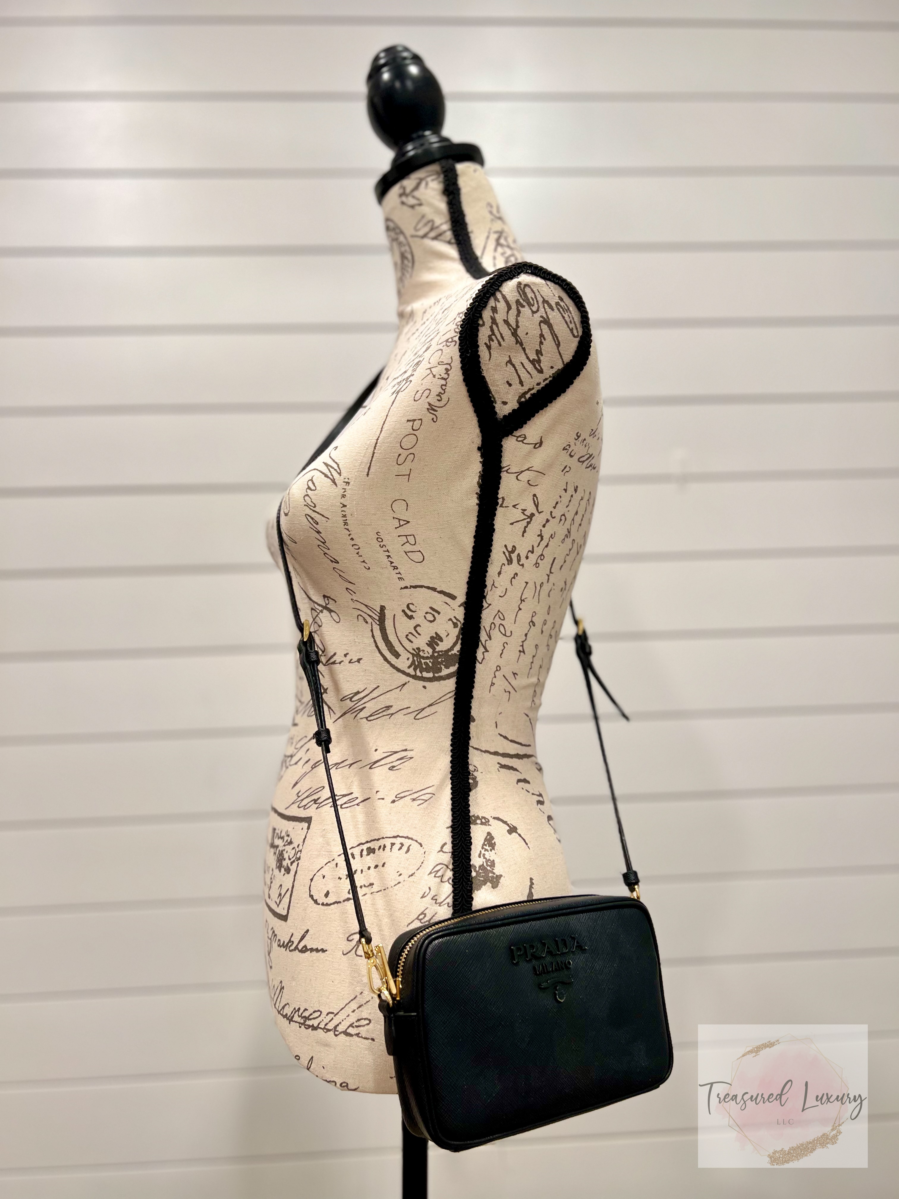 PRADA BLACK SAFFIANO LEATHER MONOCHROME CAMERA BAG BLACK