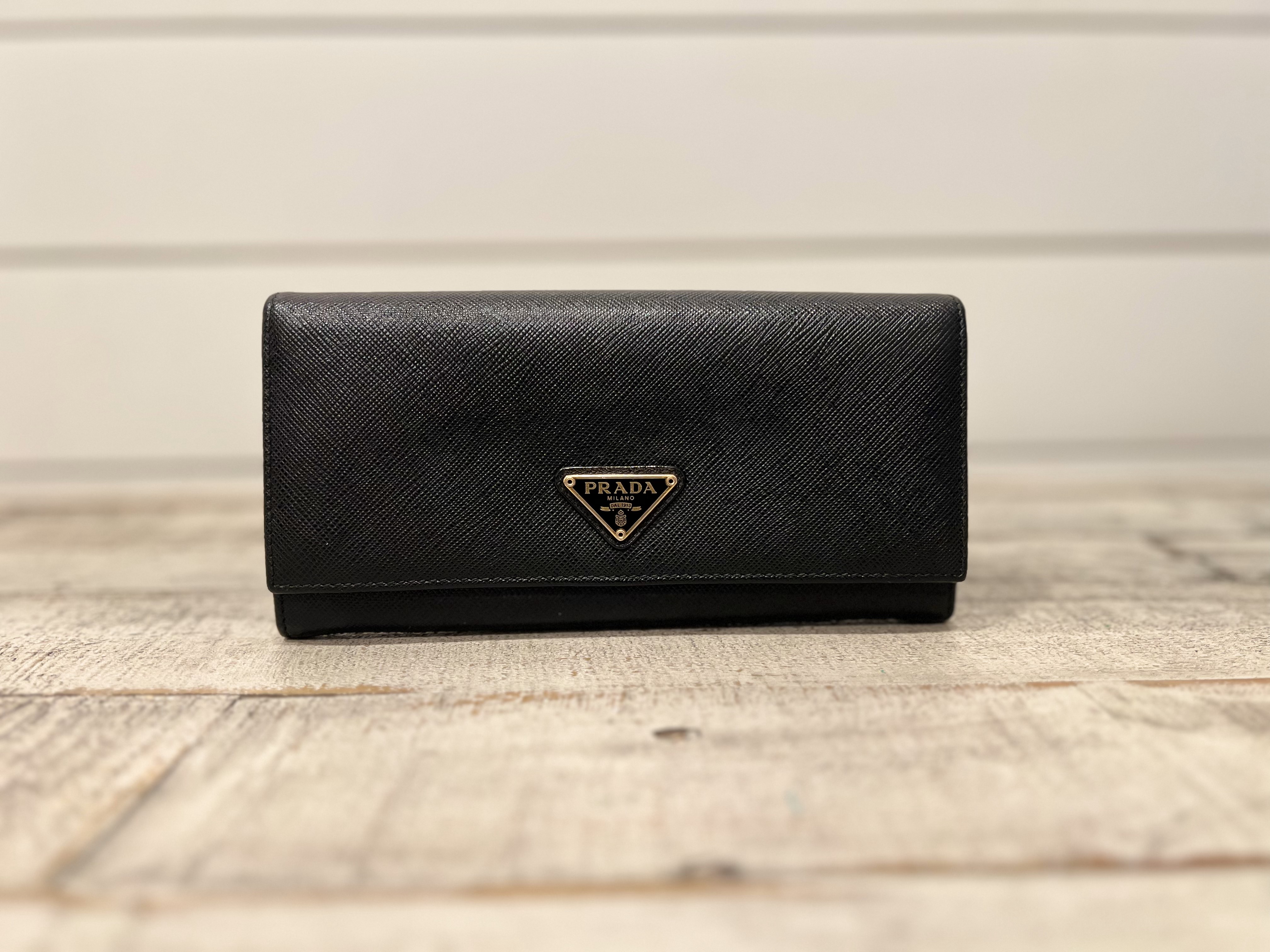 PRADA LARGE SAFFIANO LEATHER WALLET BLACK