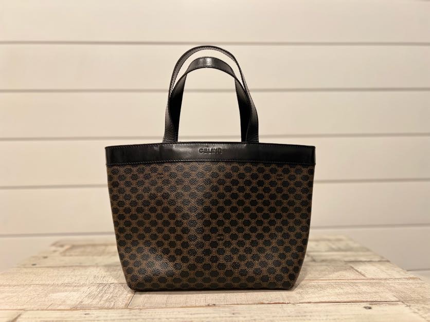 CELINE MACADAM PATTERN LOGO EMBOSSED MINI TOTE BAG BLACK