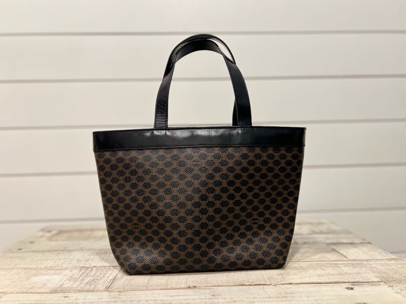 CELINE MACADAM PATTERN LOGO EMBOSSED MINI TOTE BAG BLACK