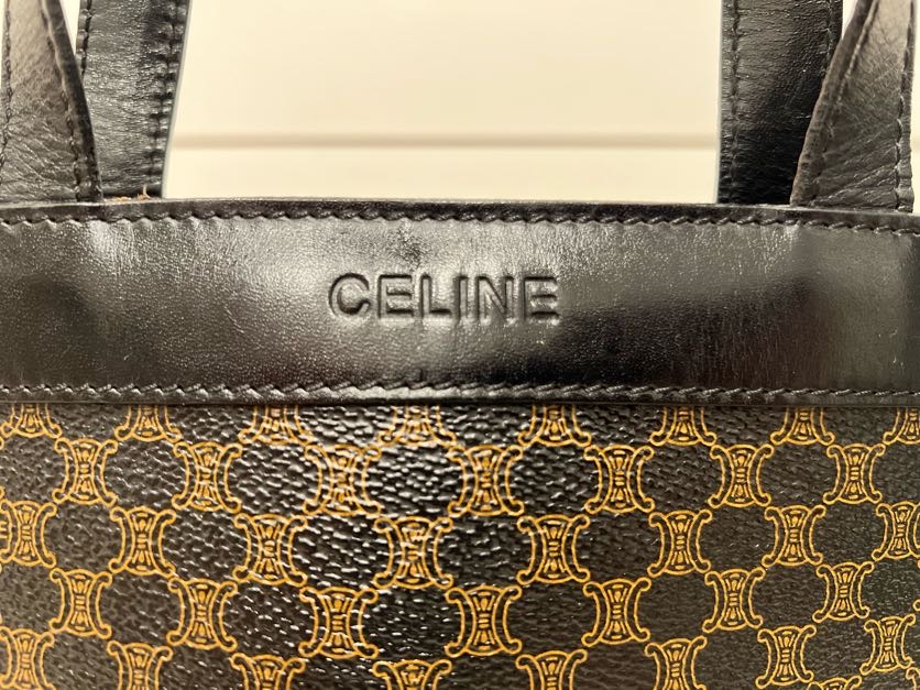 CELINE MACADAM PATTERN LOGO EMBOSSED MINI TOTE BAG BLACK