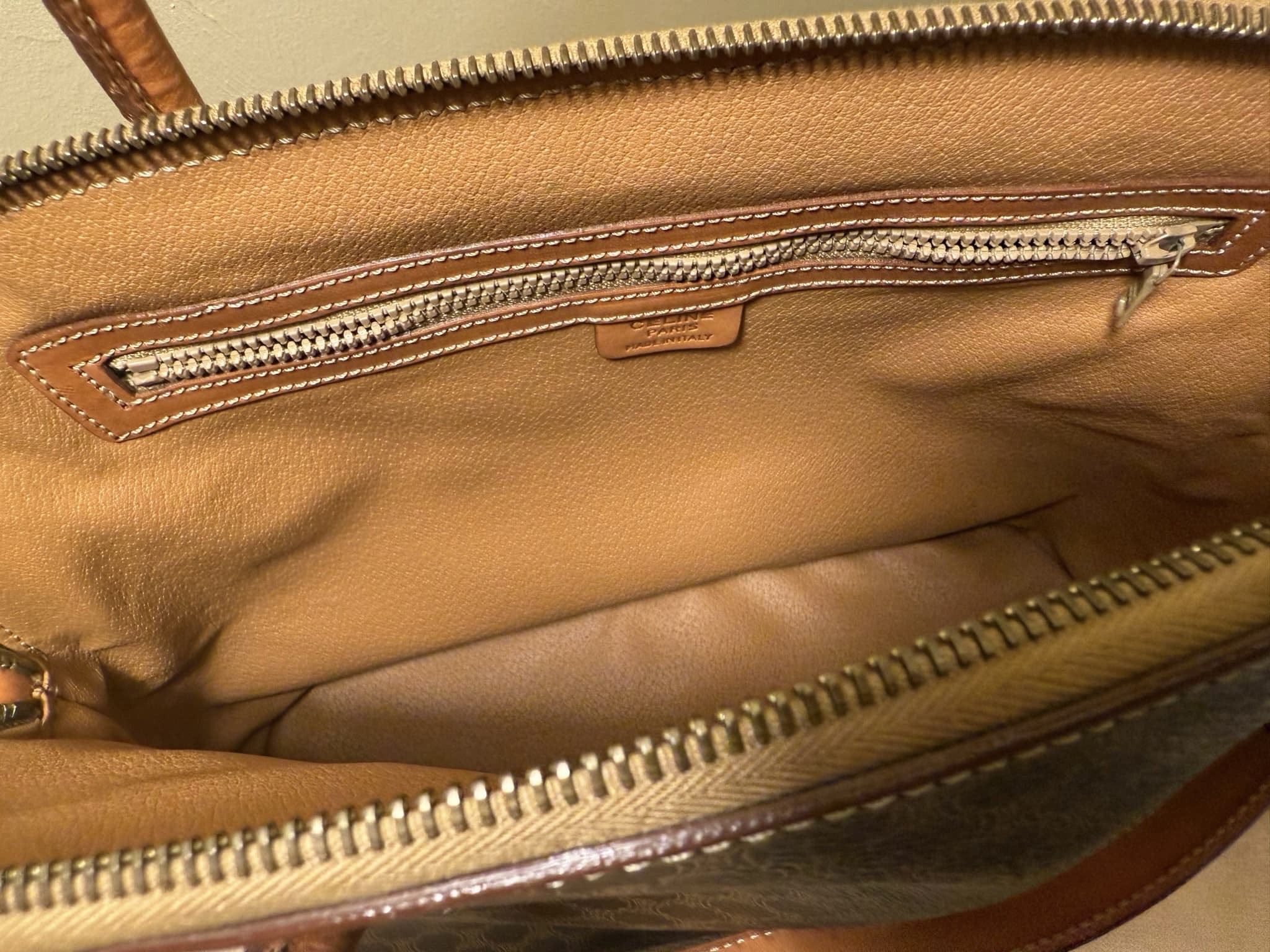 CELINE BROWN COATED CANVAS MACADAM HANDBAG