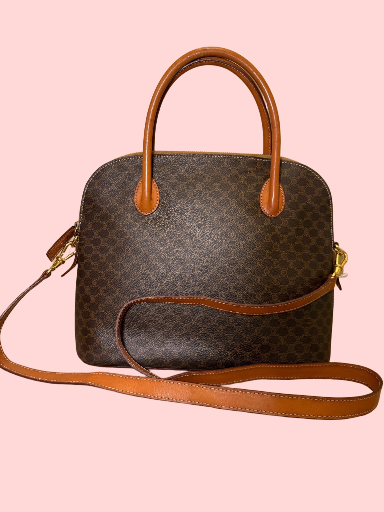 CELINE BROWN COATED CANVAS MACADAM HANDBAG