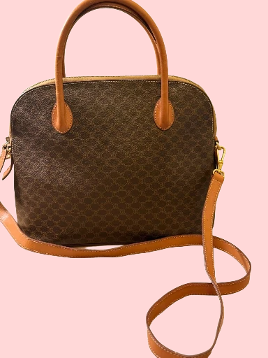 CELINE BROWN COATED CANVAS MACADAM HANDBAG