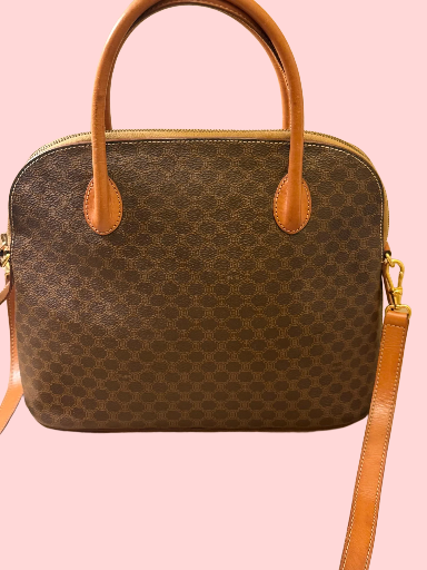 CELINE BROWN COATED CANVAS MACADAM HANDBAG