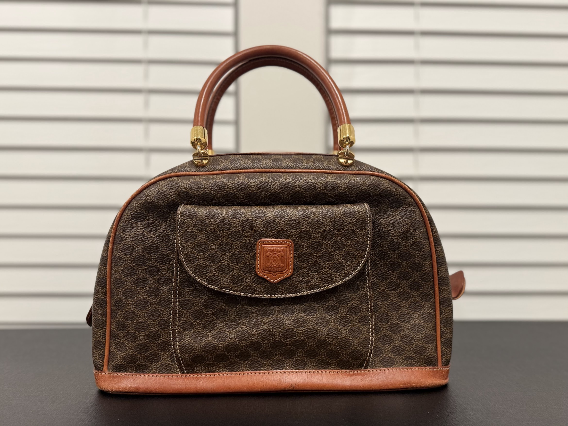 CELINE MACADAM FRONT POCKET HANDBAG BUGATTI BAG (MC98/2)
