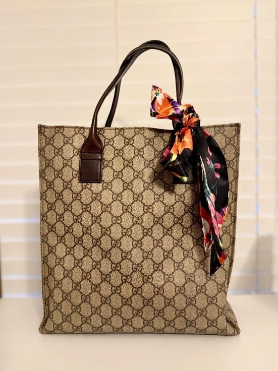GUCCI GG PLUS MONOGRAM SMALL VERTICAL TOTE DARK BROWN (91249 200047)