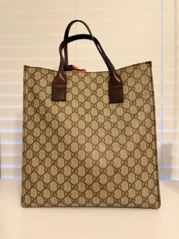 GUCCI GG PLUS MONOGRAM SMALL VERTICAL TOTE DARK BROWN (91249 200047)
