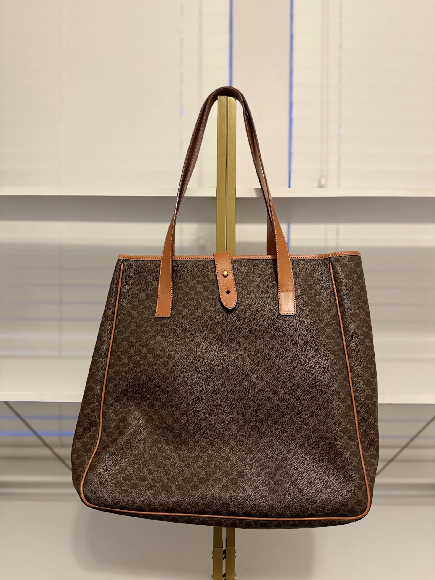 CELINE MACADAM BROWN PVC LEATHER TOTE BAG (MC96)